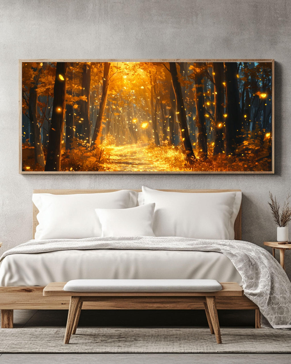 Autumn Forest Road Canvas Art: Fireflies, Golden Fall Landscape Canvas Wall Art Print – Premium Home Decor