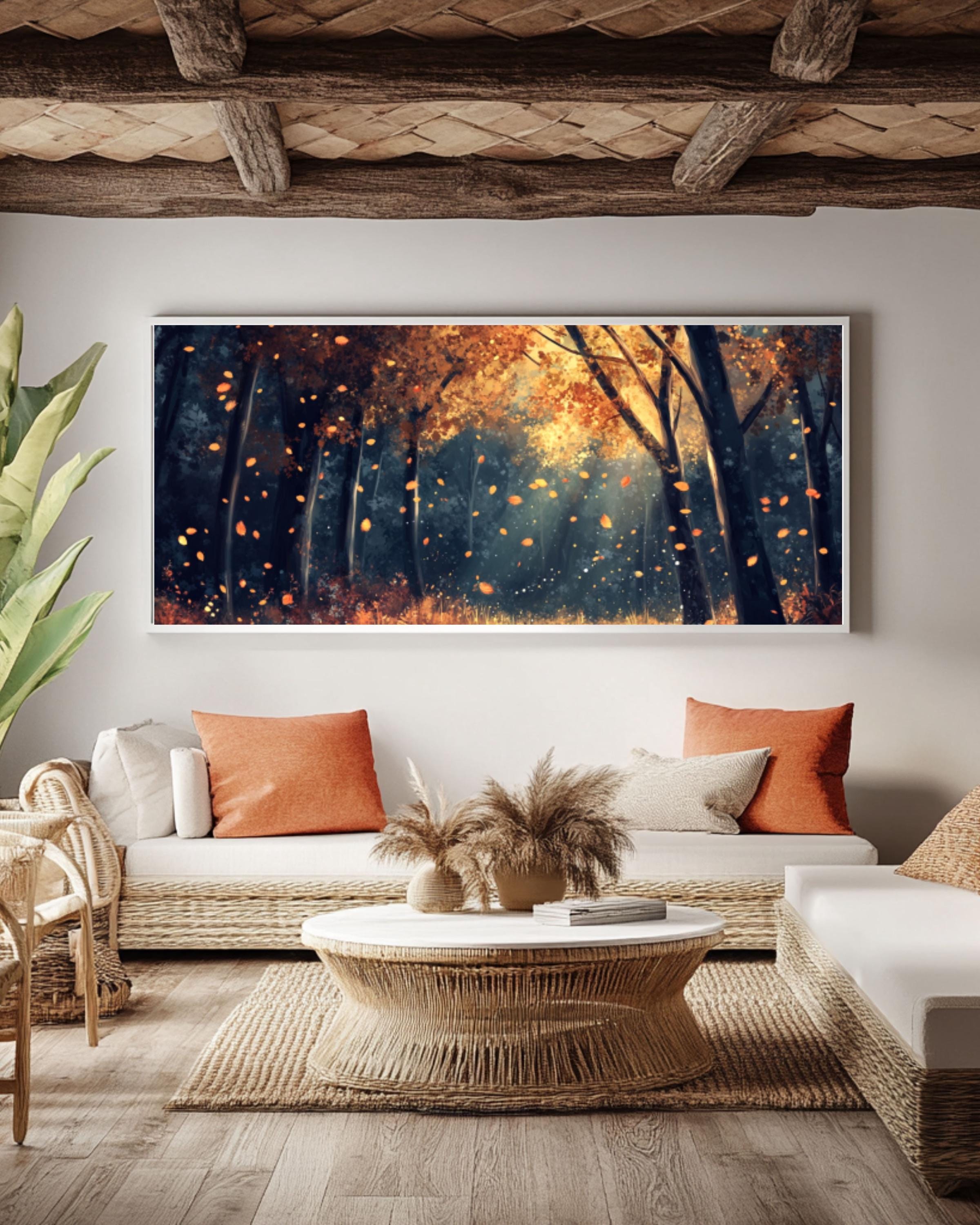 Magical Autumn Forest Path Art: Golden Leaves Canvas Print Canvas Wall Art Print – Premium Home Decor