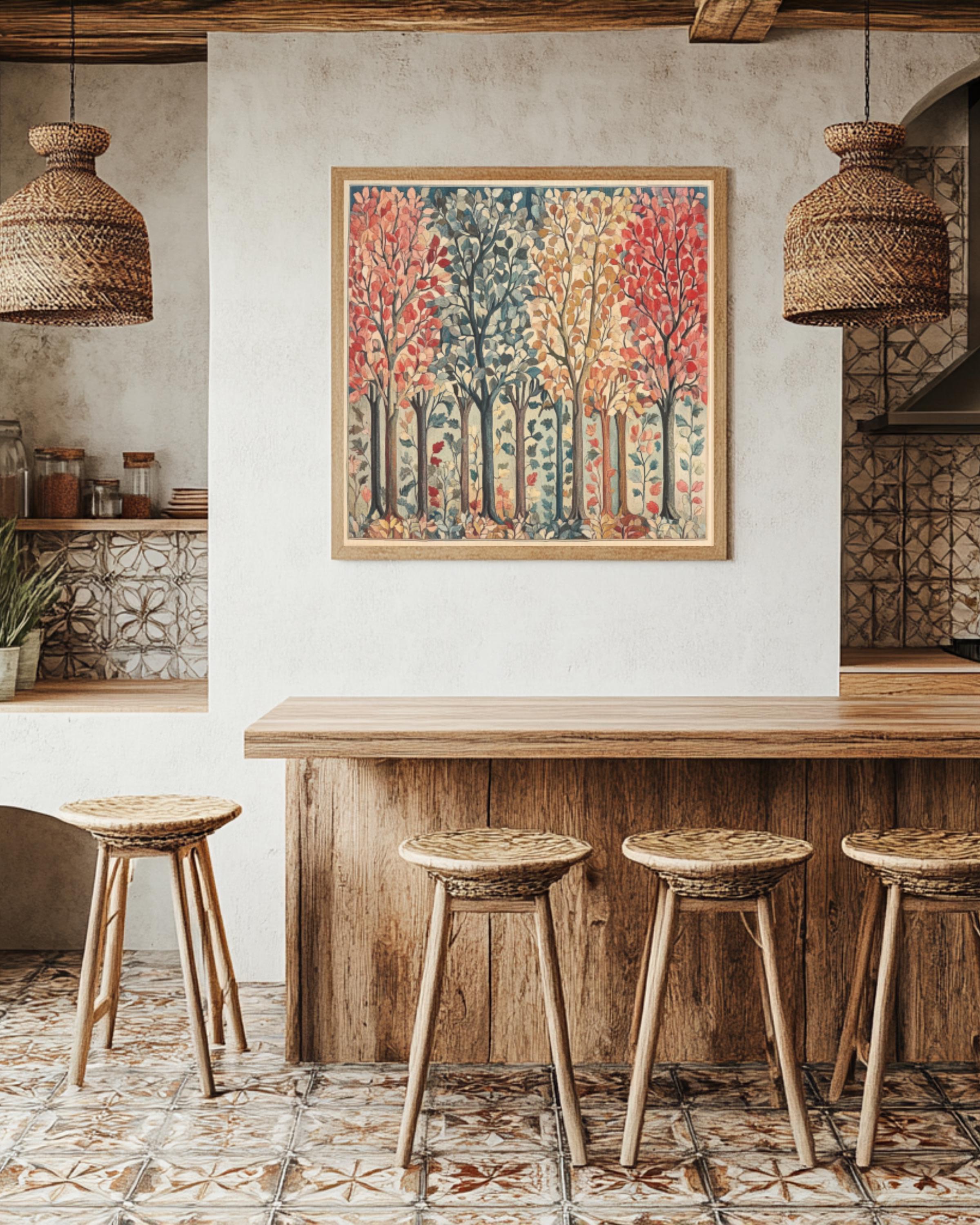 Tapestry Forest Print: Colorful Autumn Leaves, Vintage Home Decor Canvas Wall Art Print – Premium Home Decor
