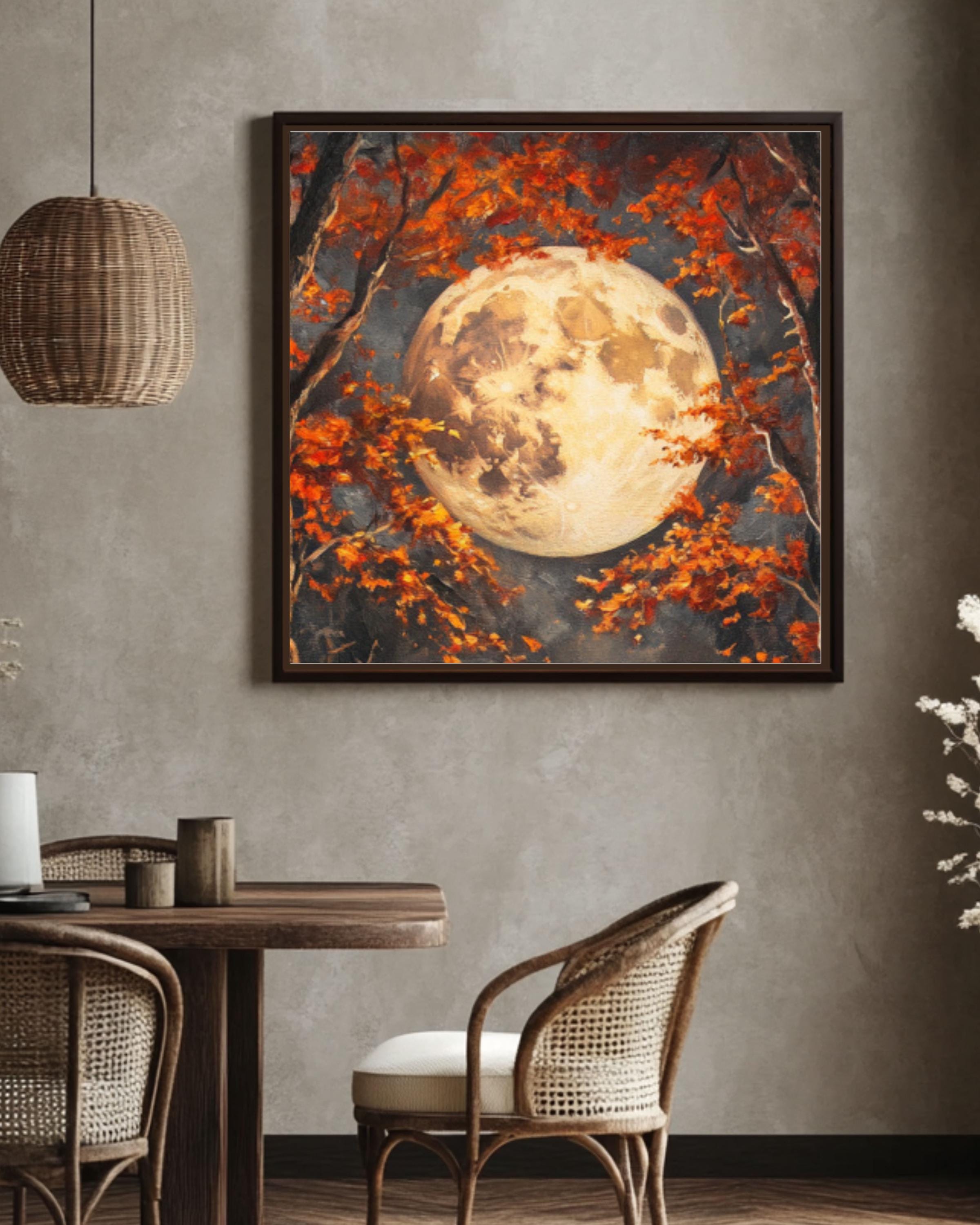 Moody Autumn Forest Moon Print: Mystical Cottagecore Wall Art Canvas Wall Art Print – Premium Home Decor