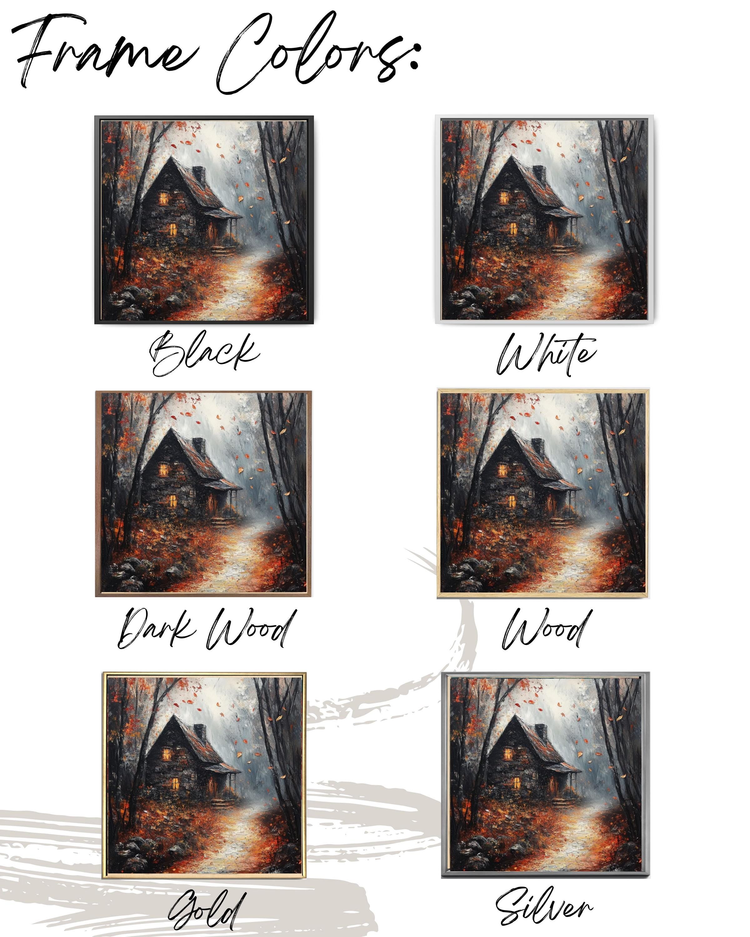 Gothic Autumn Cottage Print: Dark Academia Haunted Fall Scene Canvas Wall Art Print – Premium Home Decor