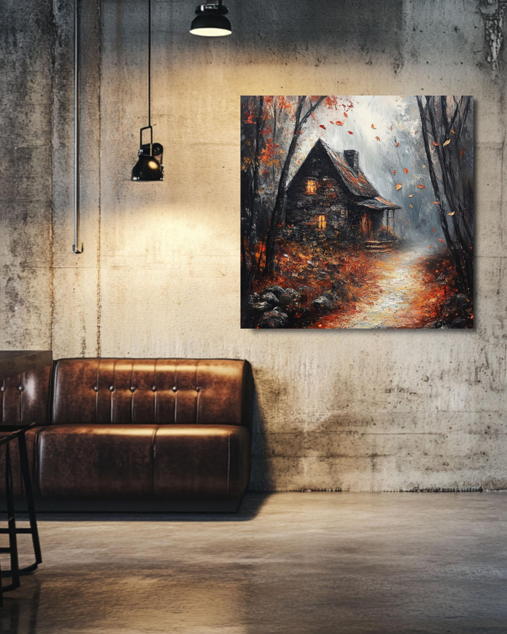 Gothic Autumn Cottage Print: Dark Academia Haunted Fall Scene Canvas Wall Art Print – Premium Home Decor