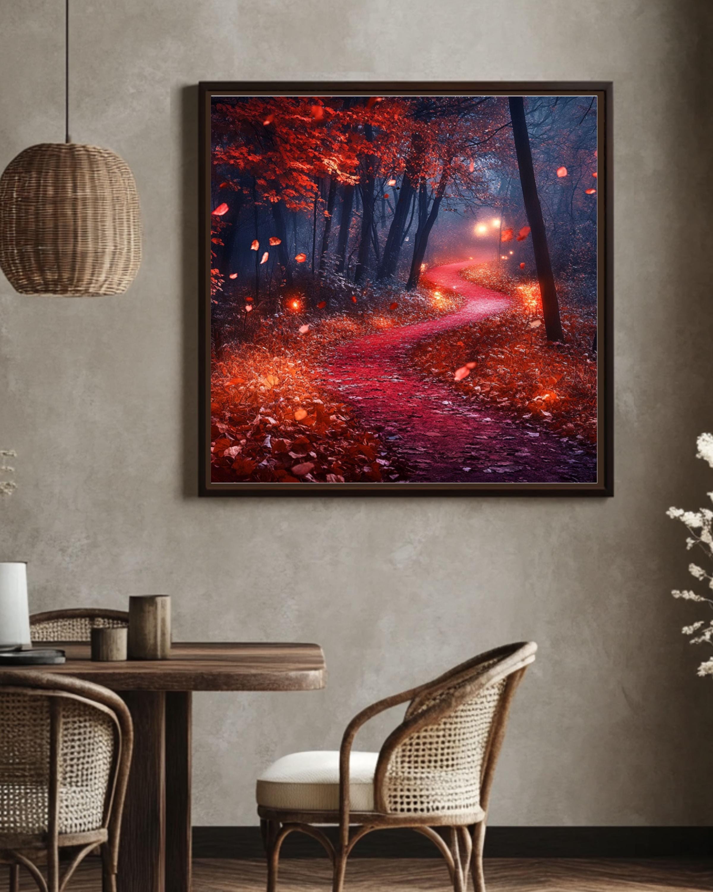 Autumn Forest Night Wall Art: Mystical Fall Landscape Print Canvas Wall Art Print – Premium Home Decor