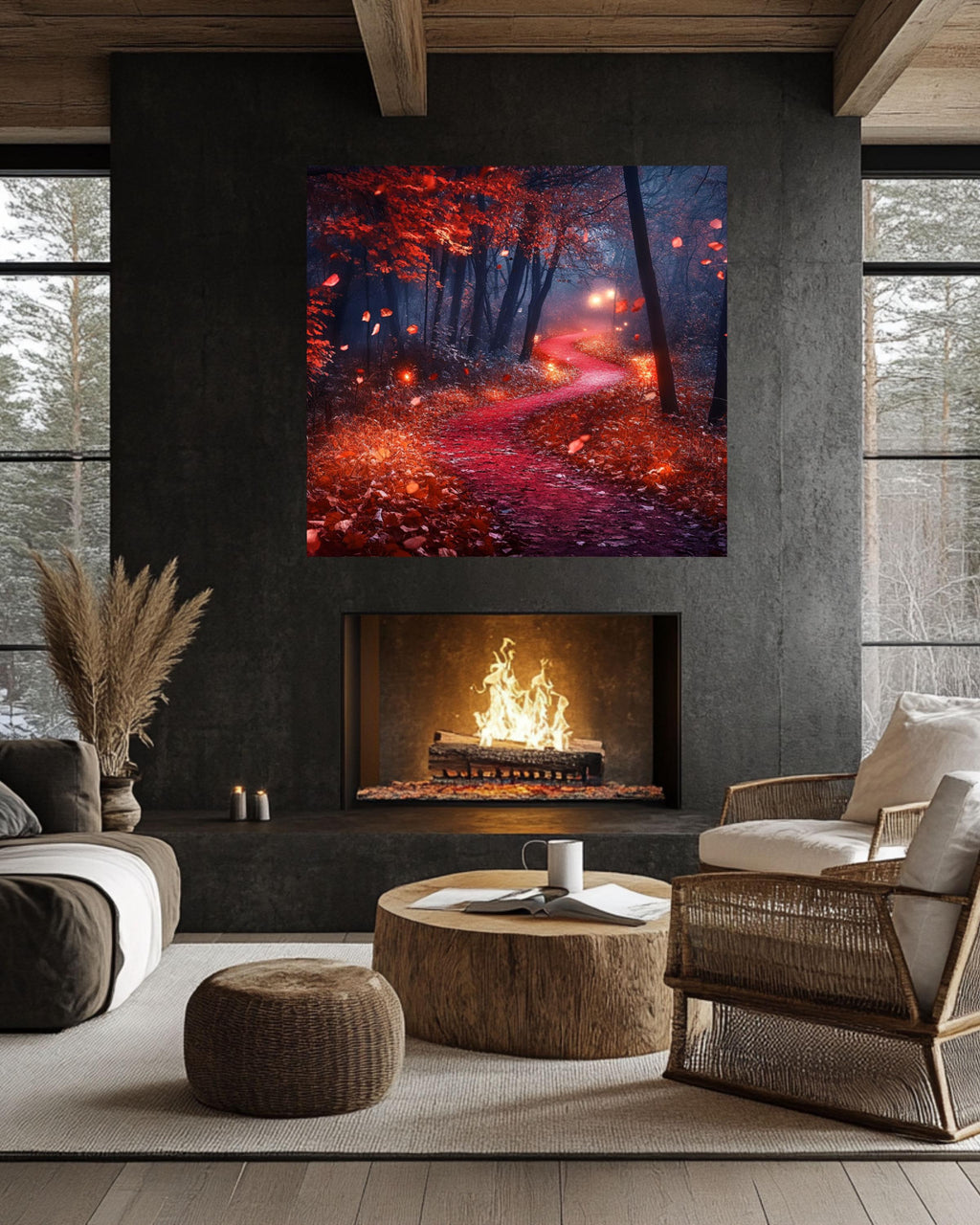 Autumn Forest Night Wall Art: Mystical Fall Landscape Print Canvas Wall Art Print – Premium Home Decor