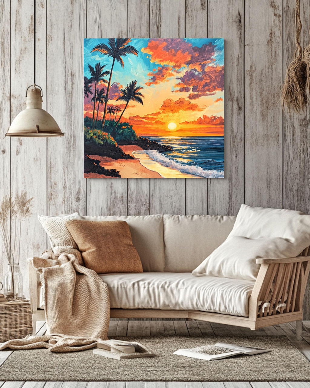 Hawaiian Sunset Beach Print: Acrylic Palm Trees, Coastal Wall Art Canvas Wall Art Print – Premium Home Decor