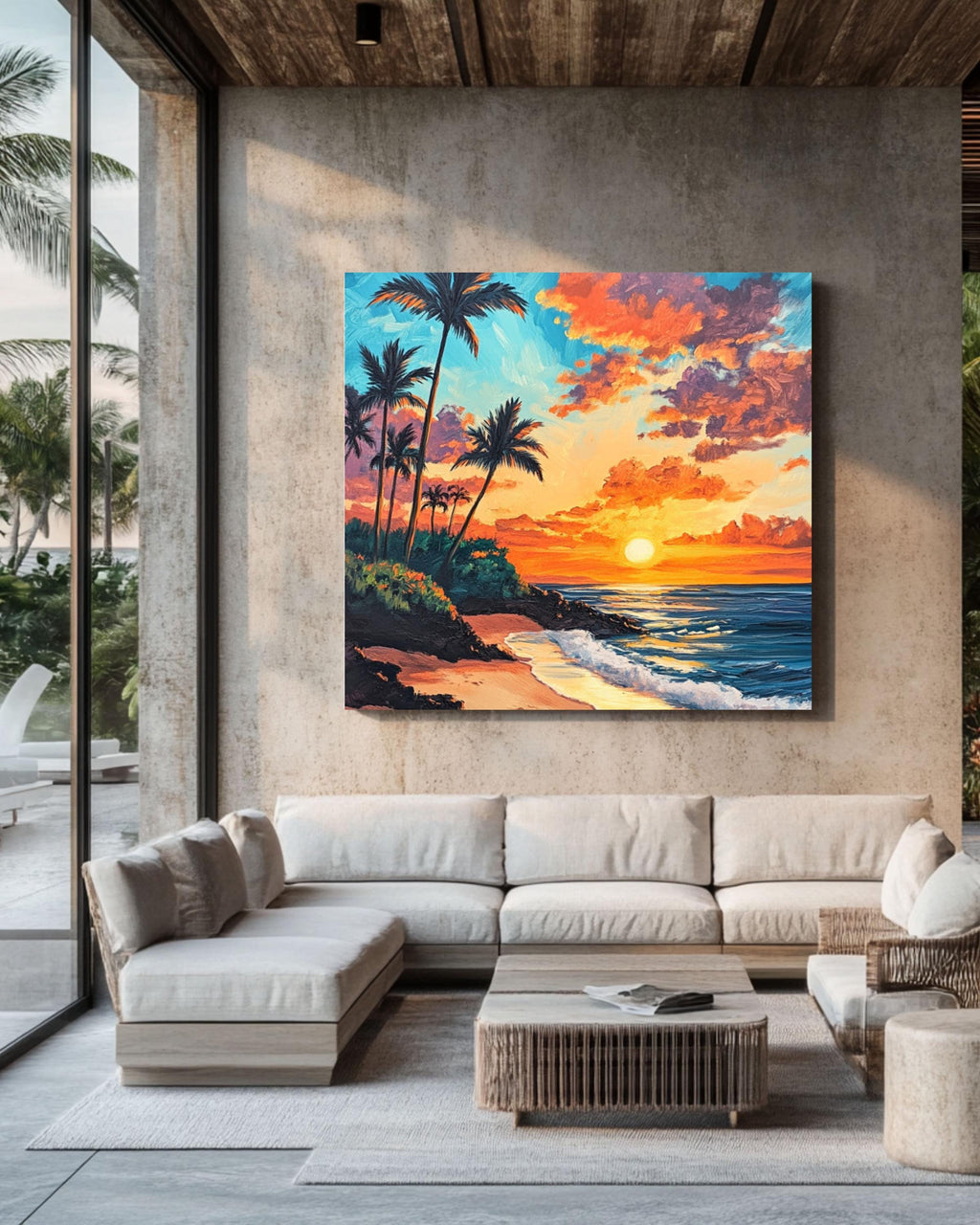 Hawaiian Sunset Beach Print: Acrylic Palm Trees, Coastal Wall Art Canvas Wall Art Print – Premium Home Decor