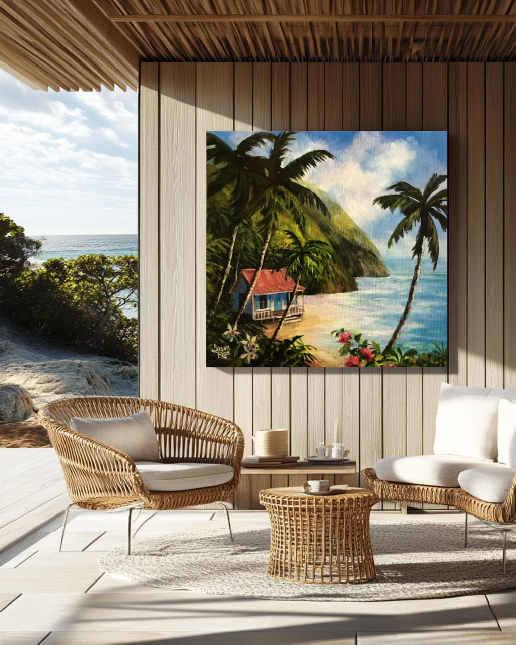 Caribbean Island Beach Art: Tropical Palm Tree Painting, Coastal Decor Canvas Wall Art Print – Premium Home Decor