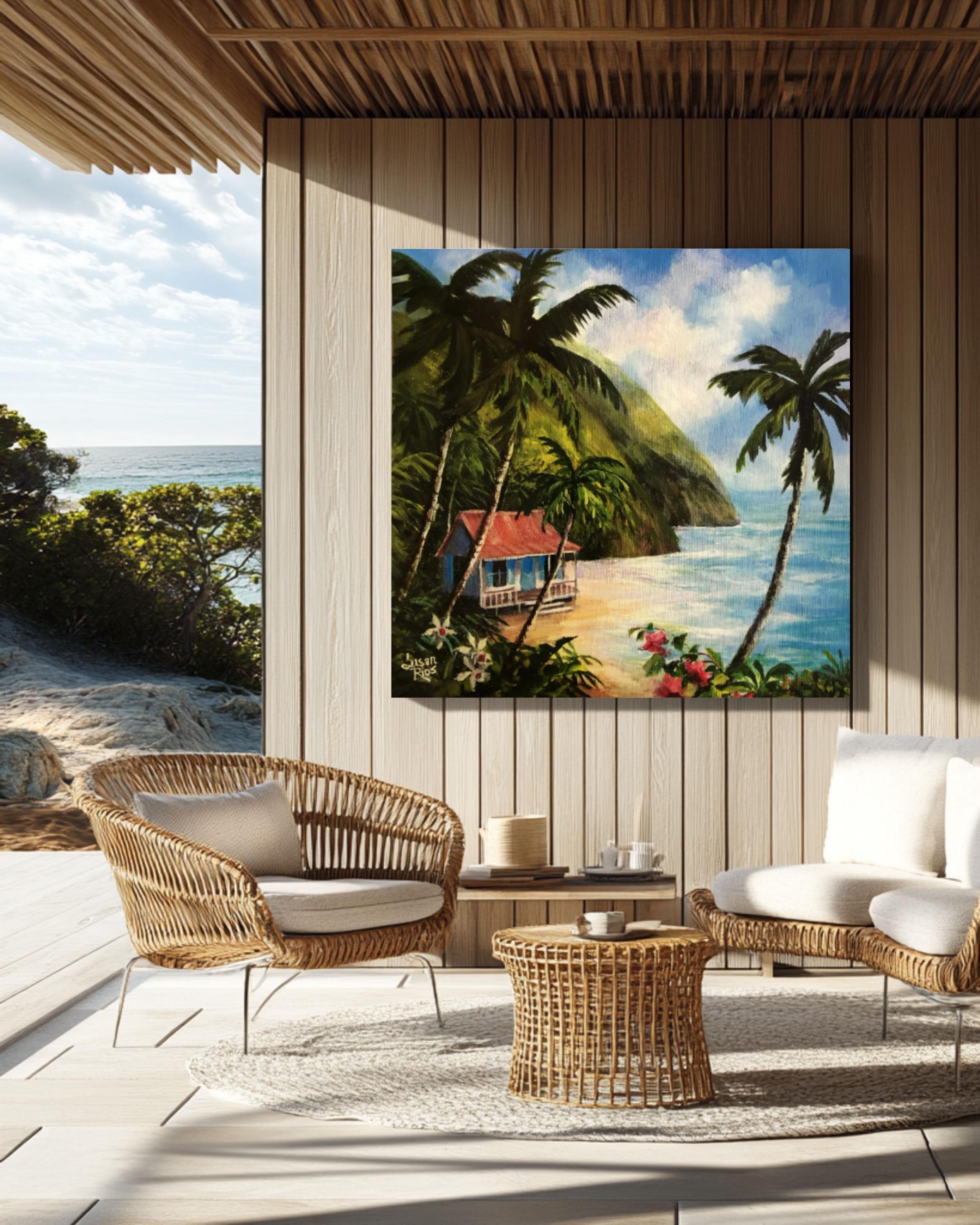 Caribbean Island Beach Art: Tropical Palm Tree Painting, Coastal Decor Canvas Wall Art Print – Premium Home Decor