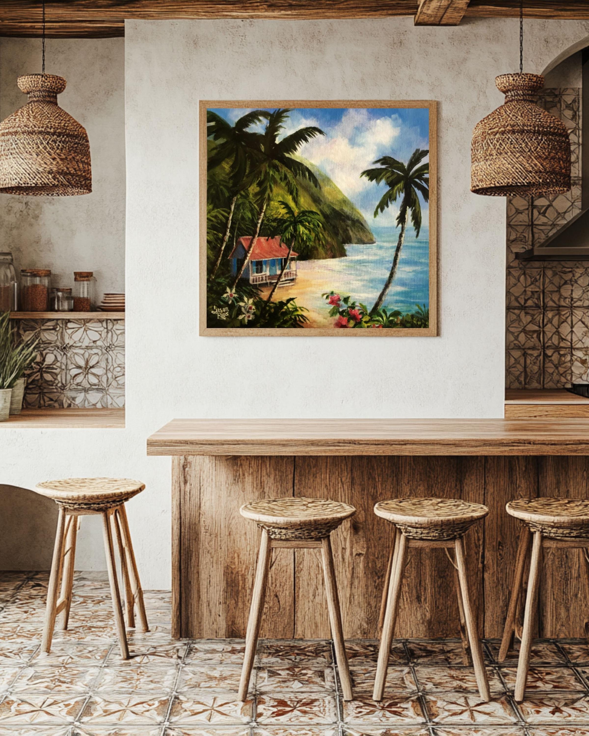 Caribbean Island Beach Art: Tropical Palm Tree Painting, Coastal Decor Canvas Wall Art Print – Premium Home Decor