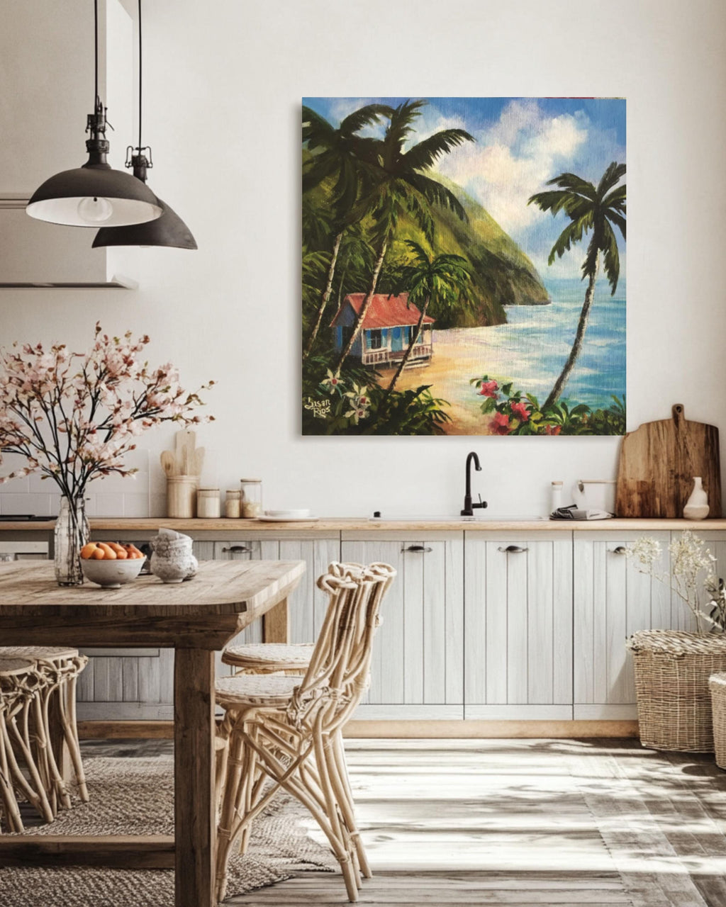 Caribbean Island Beach Art: Tropical Palm Tree Painting, Coastal Decor Canvas Wall Art Print – Premium Home Decor