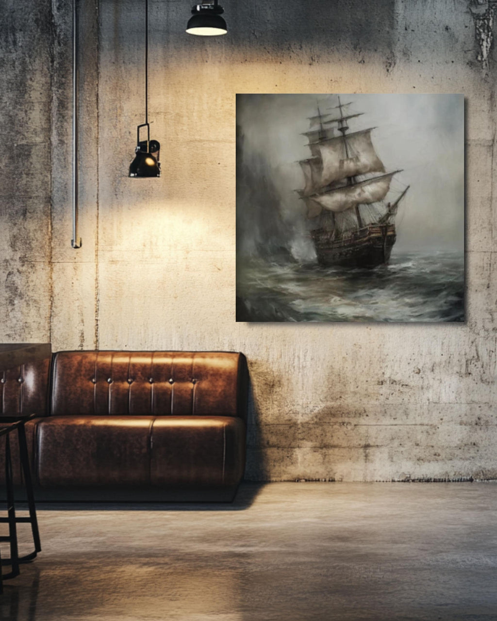 Dark Pirate Ship Art: Moody Stormy Sea Oil Painting Print Canvas Wall Art Print – Premium Home Decor