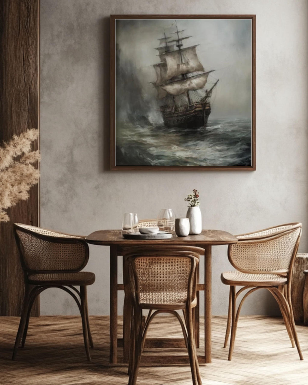 Dark Pirate Ship Art: Moody Stormy Sea Oil Painting Print Canvas Wall Art Print – Premium Home Decor