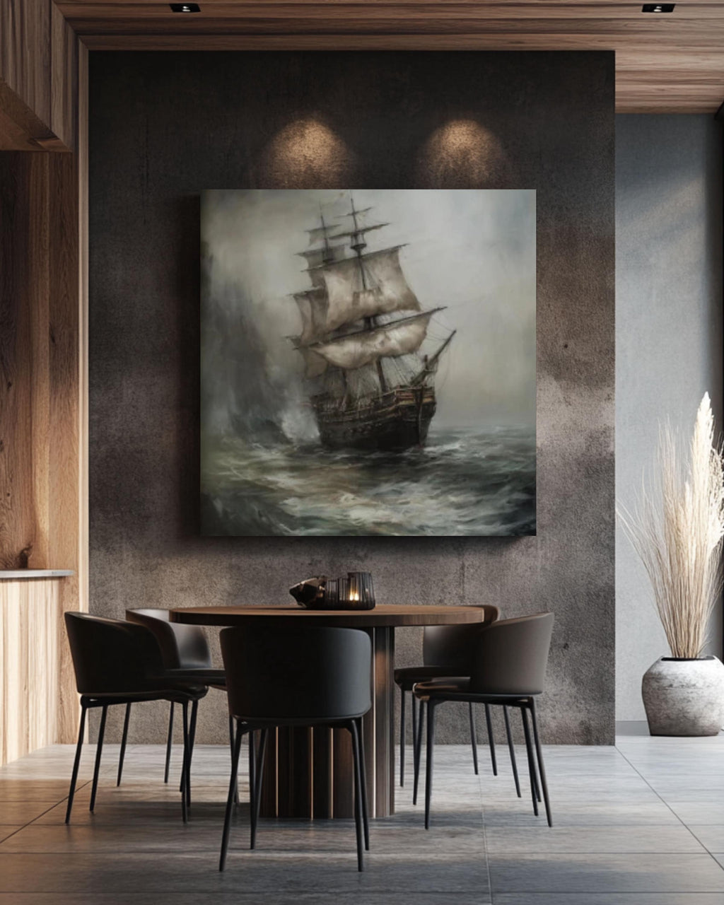 Dark Pirate Ship Art: Moody Stormy Sea Oil Painting Print Canvas Wall Art Print – Premium Home Decor
