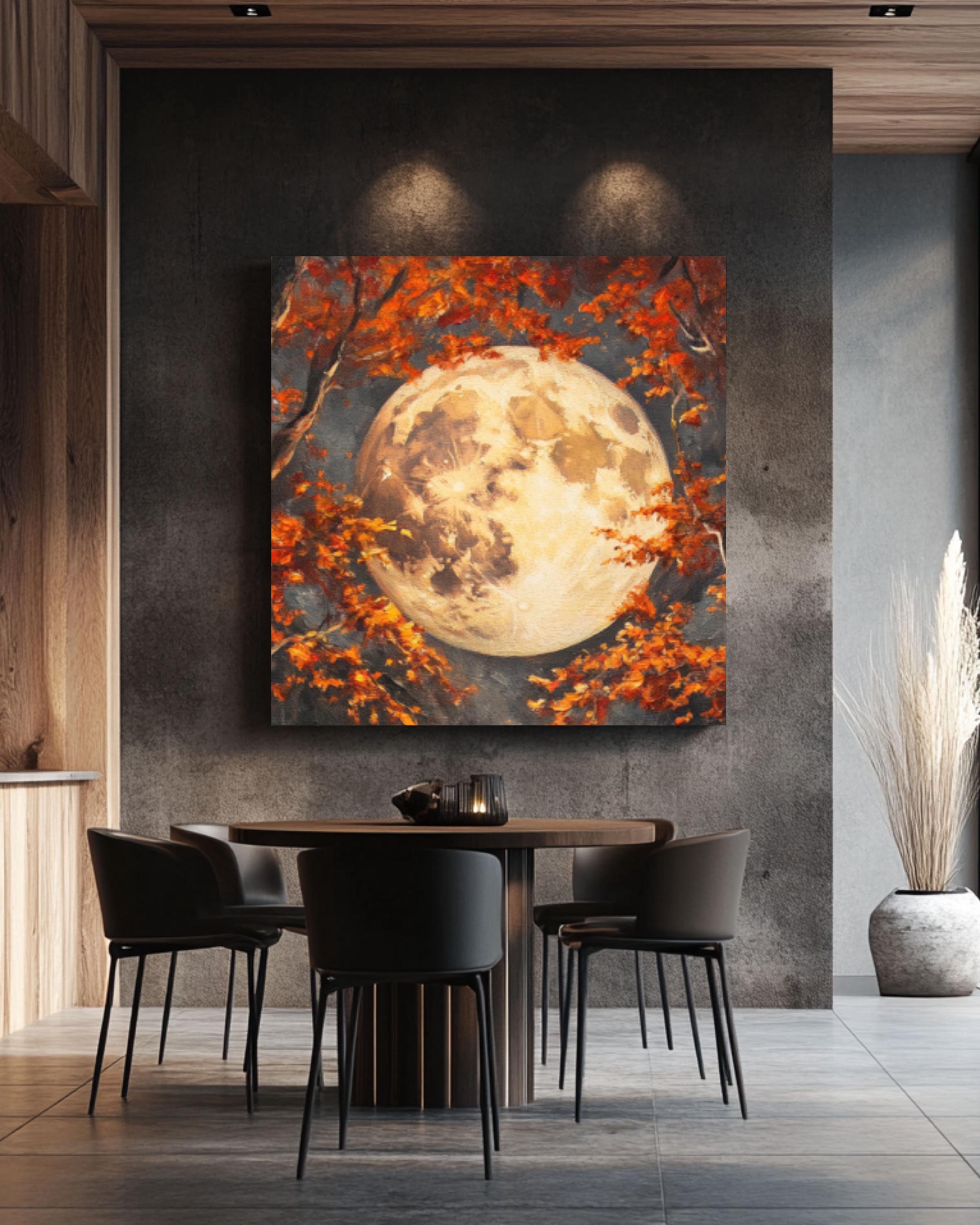 Moody Autumn Forest Moon Print: Mystical Cottagecore Wall Art Canvas Wall Art Print – Premium Home Decor