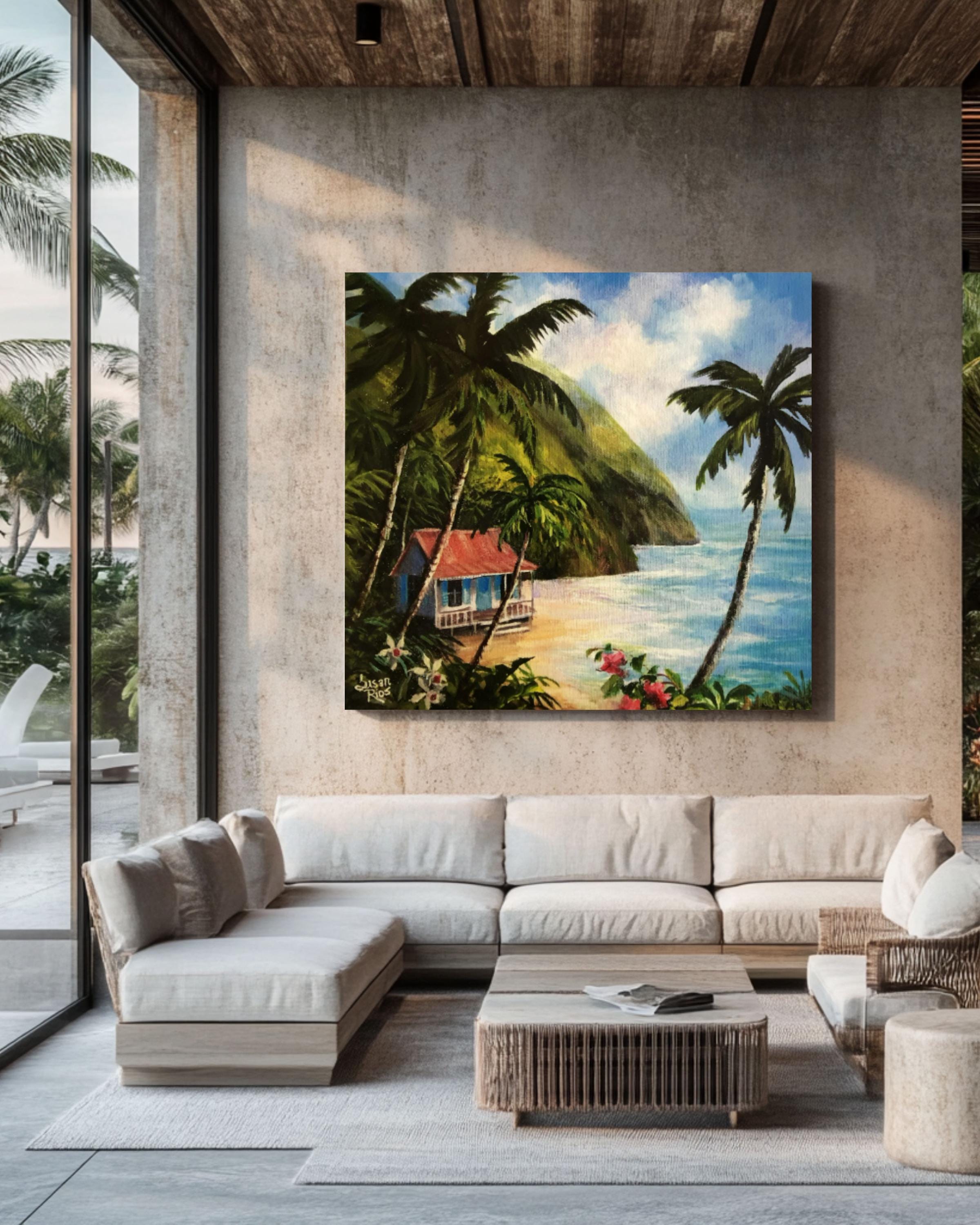 Caribbean Island Beach Art: Tropical Palm Tree Painting, Coastal Decor Canvas Wall Art Print – Premium Home Decor