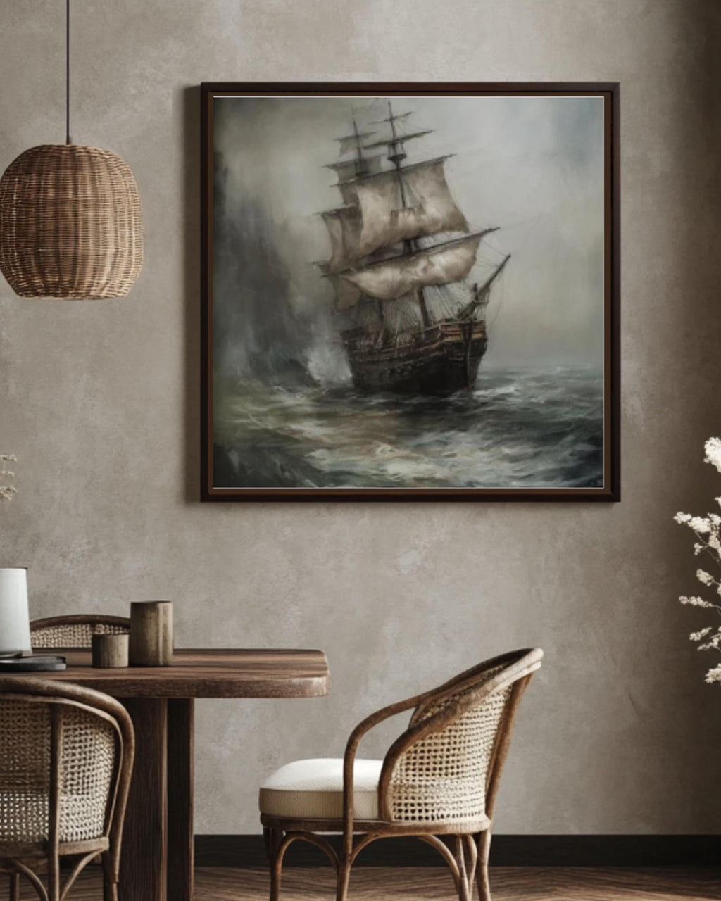 Dark Pirate Ship Art: Moody Stormy Sea Oil Painting Print Canvas Wall Art Print – Premium Home Decor