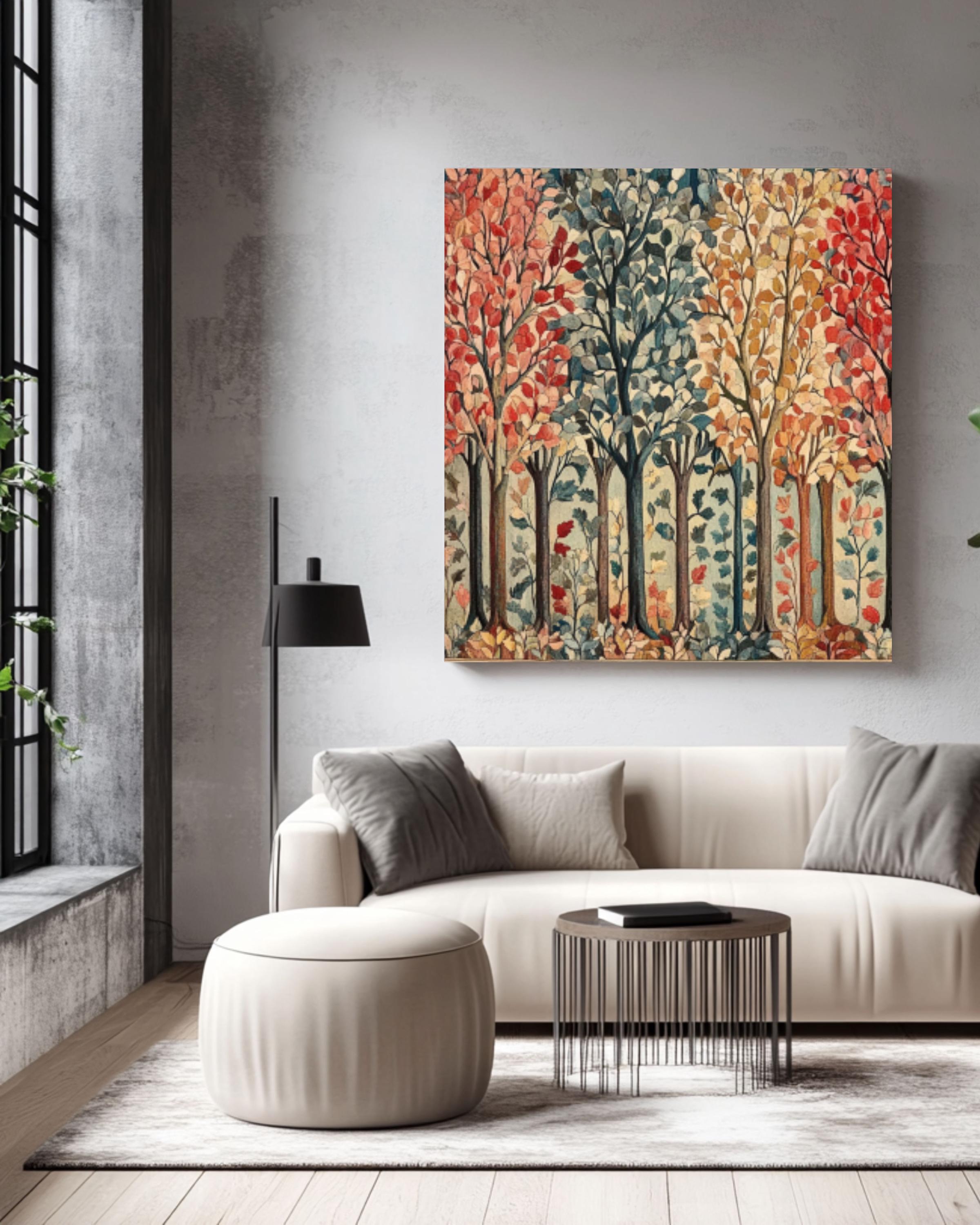 Tapestry Forest Print: Colorful Autumn Leaves, Vintage Home Decor Canvas Wall Art Print – Premium Home Decor