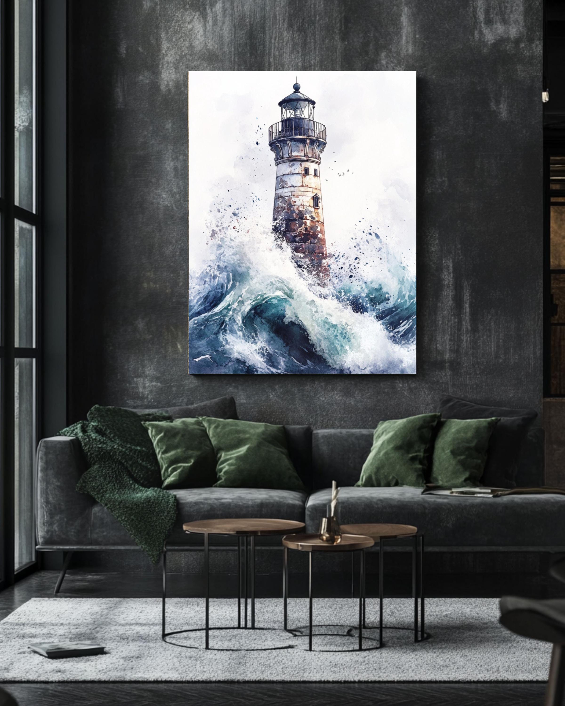 Whimsical Creepy Lighthouse Watercolor Print: Spooky Nautical Wall Art Canvas Wall Art Print – Premium Home Decor