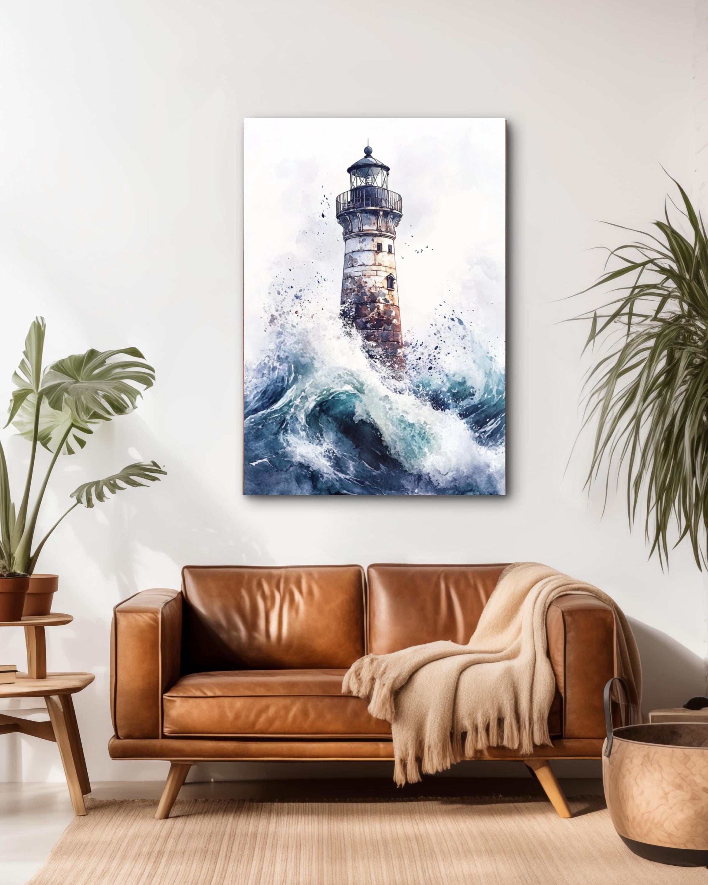Whimsical Creepy Lighthouse Watercolor Print: Spooky Nautical Wall Art Canvas Wall Art Print – Premium Home Decor