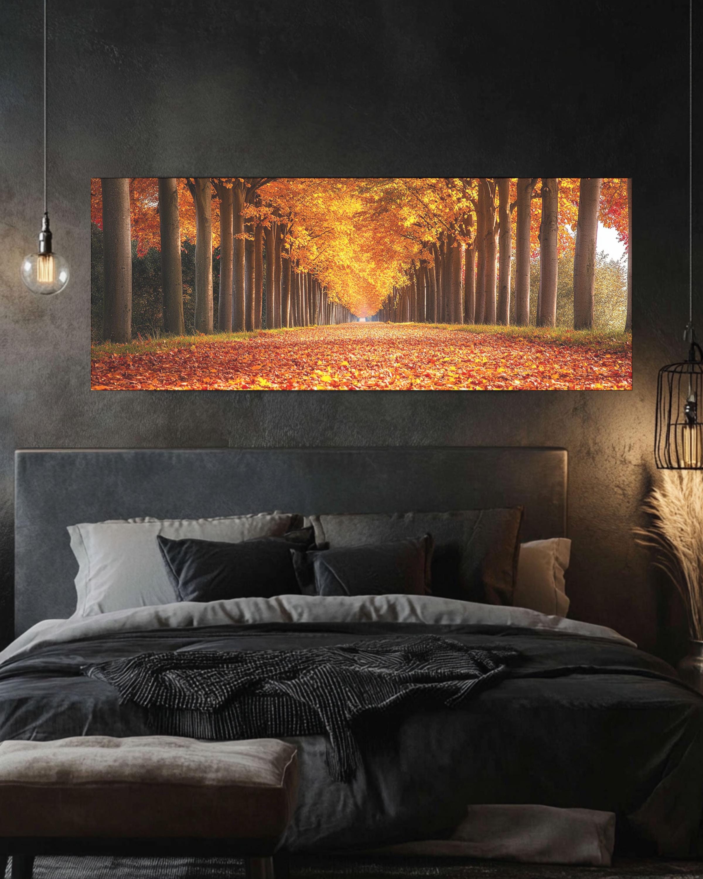 Golden Autumn Tree Alley Photography Print: Fall Foliage Decor Canvas Wall Art Print – Premium Home Decor