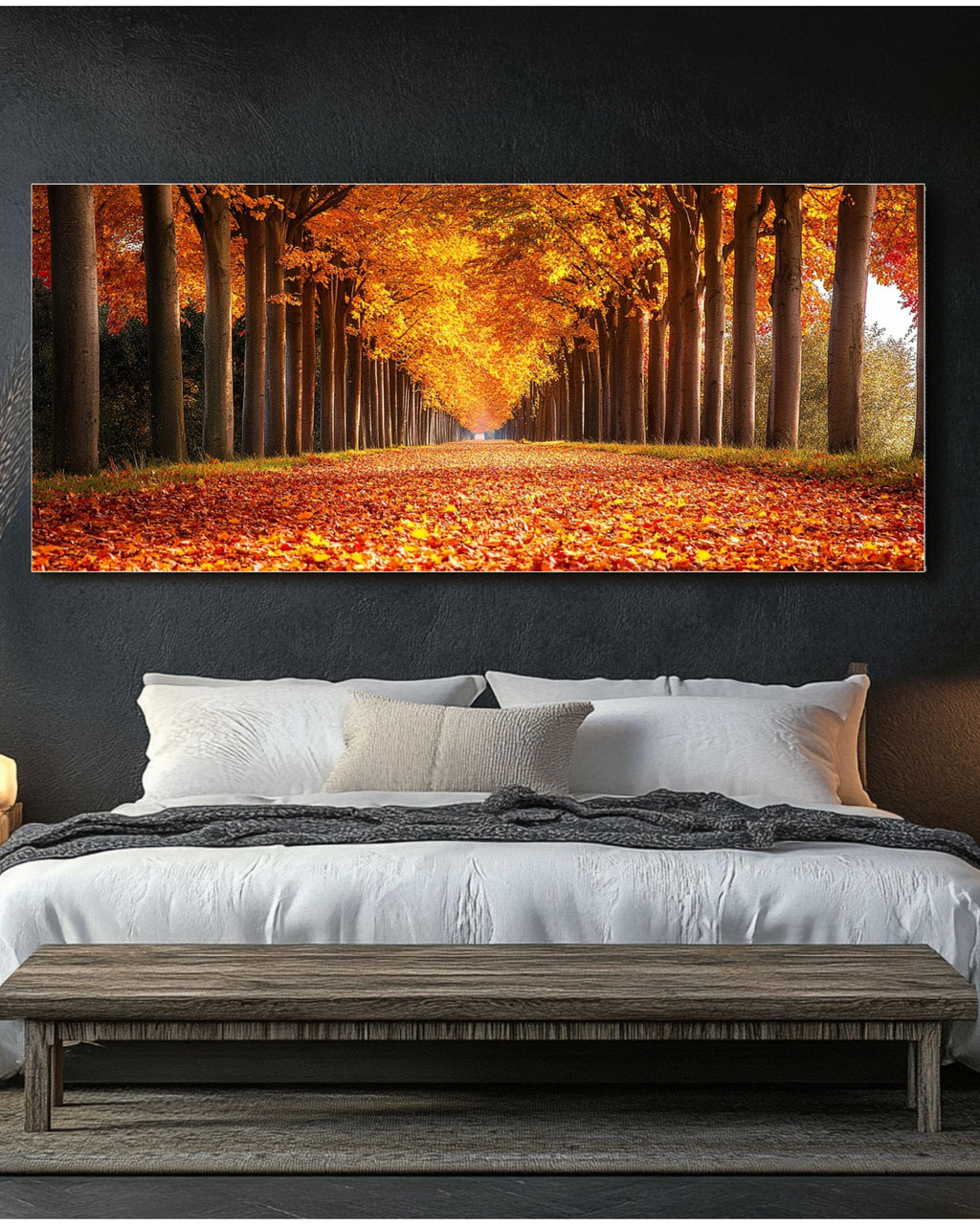 Golden Autumn Tree Alley Photography Print: Fall Foliage Decor Canvas Wall Art Print – Premium Home Decor