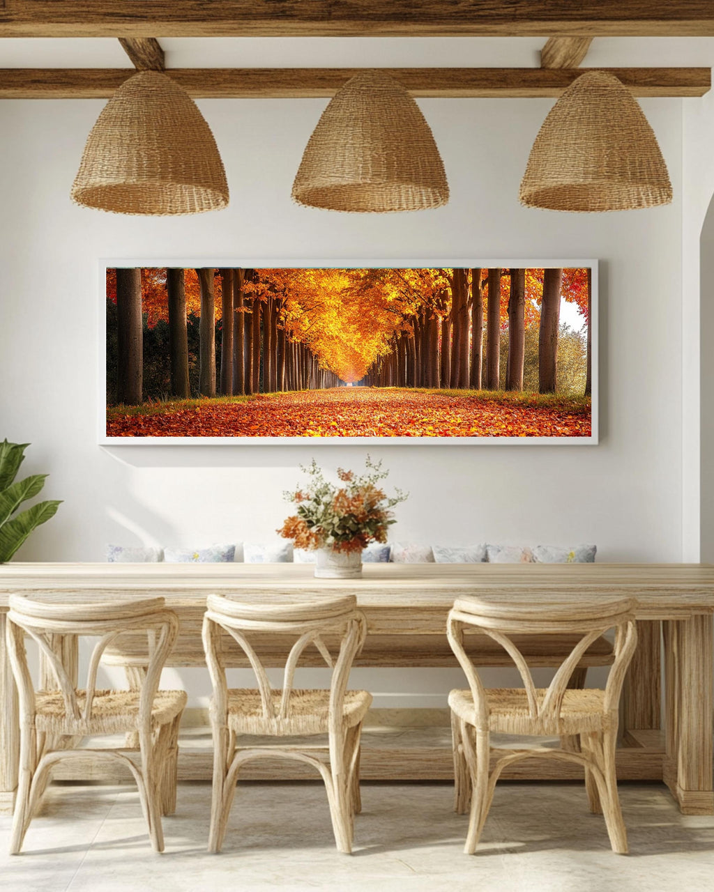 Golden Autumn Tree Alley Photography Print: Fall Foliage Decor Canvas Wall Art Print – Premium Home Decor
