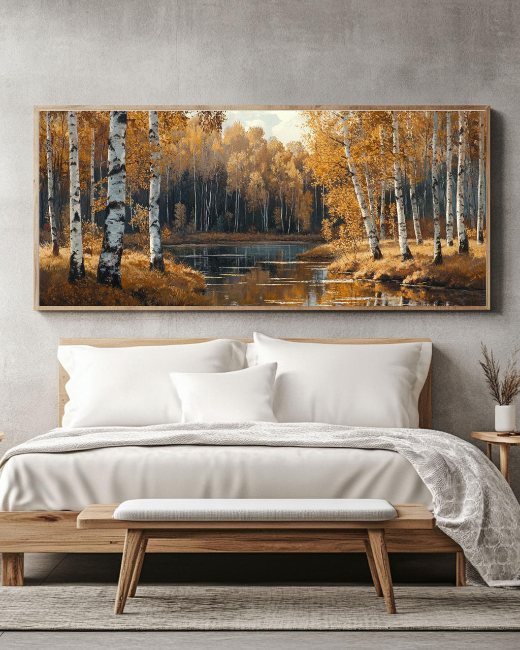 Autumn Birch Forest River Art: Shishkin & Gurney Style Canvas or Poster Canvas Wall Art – Modern Decor Print