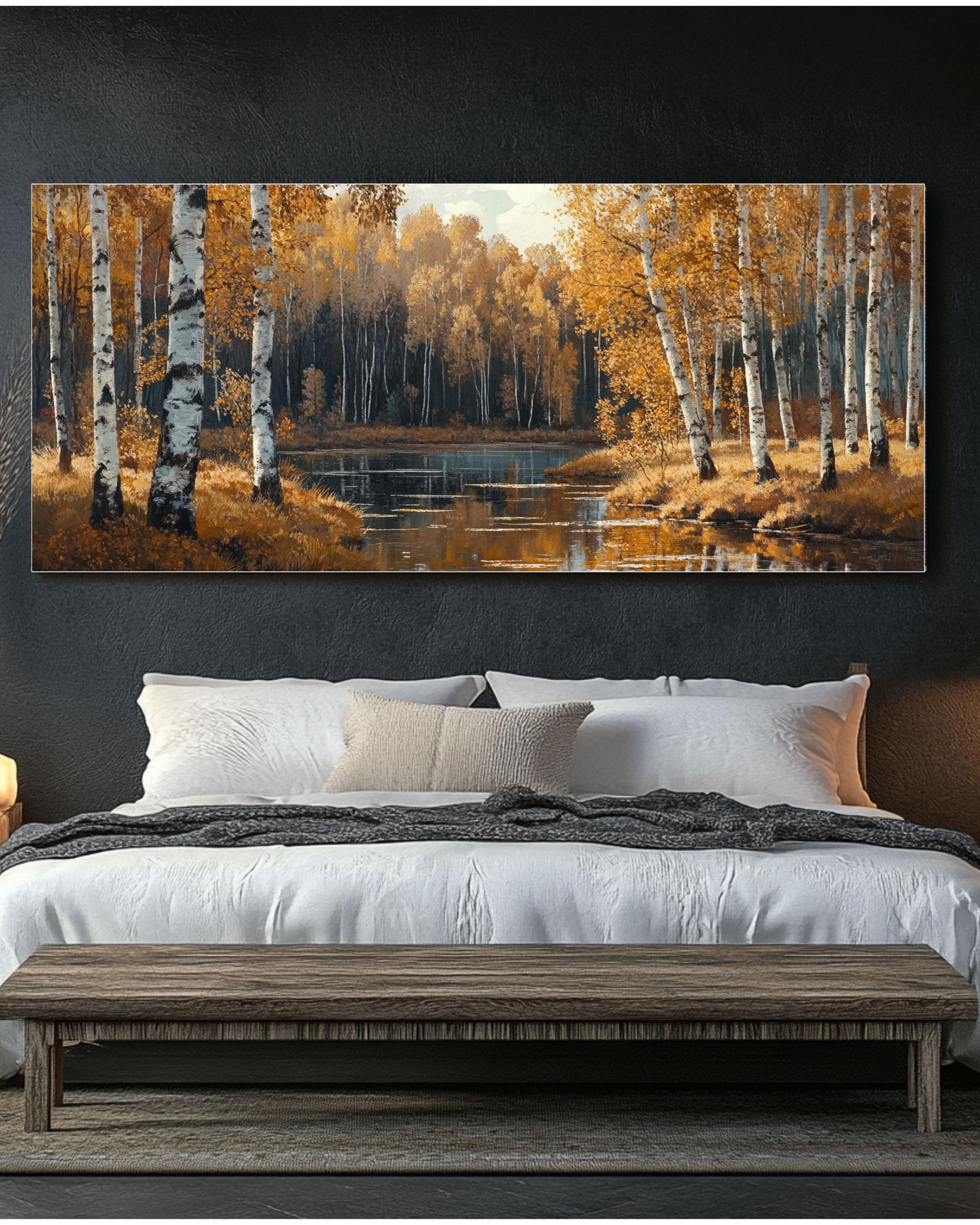 Autumn Birch Forest River Art: Shishkin & Gurney Style Canvas or Poster Canvas Wall Art – Modern Decor Print