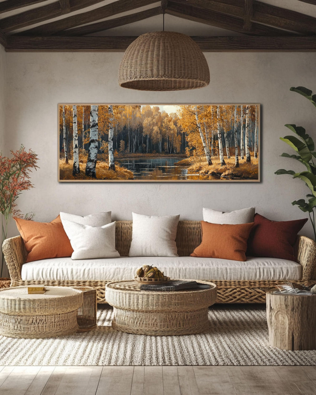 Autumn Birch Forest River Art: Shishkin & Gurney Style Canvas or Poster Canvas Wall Art – Modern Decor Print