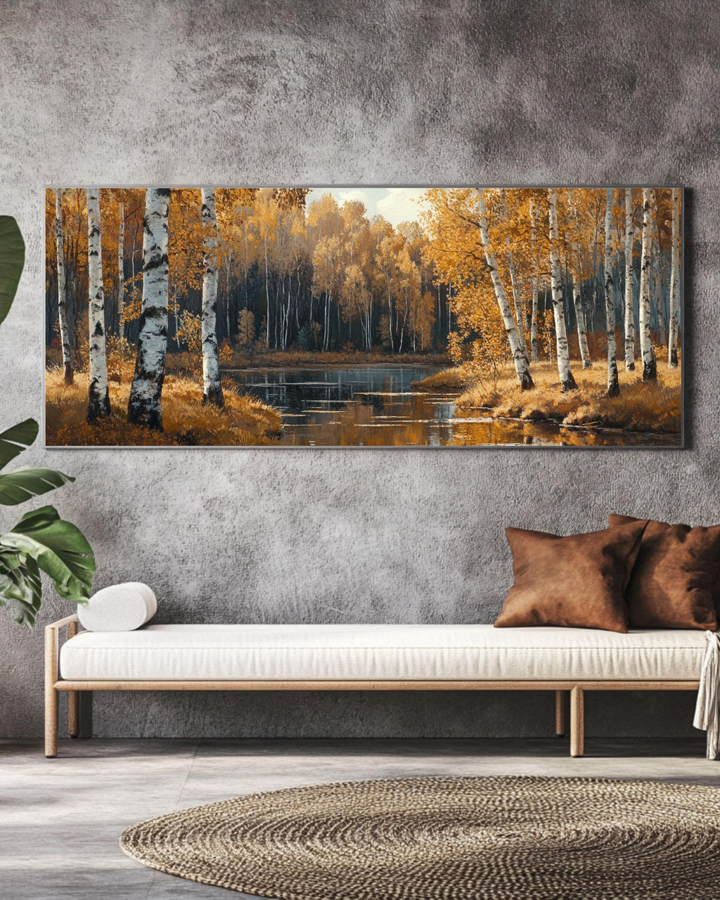 Autumn Birch Forest River Art: Shishkin & Gurney Style Canvas or Poster Canvas Wall Art – Modern Decor Print