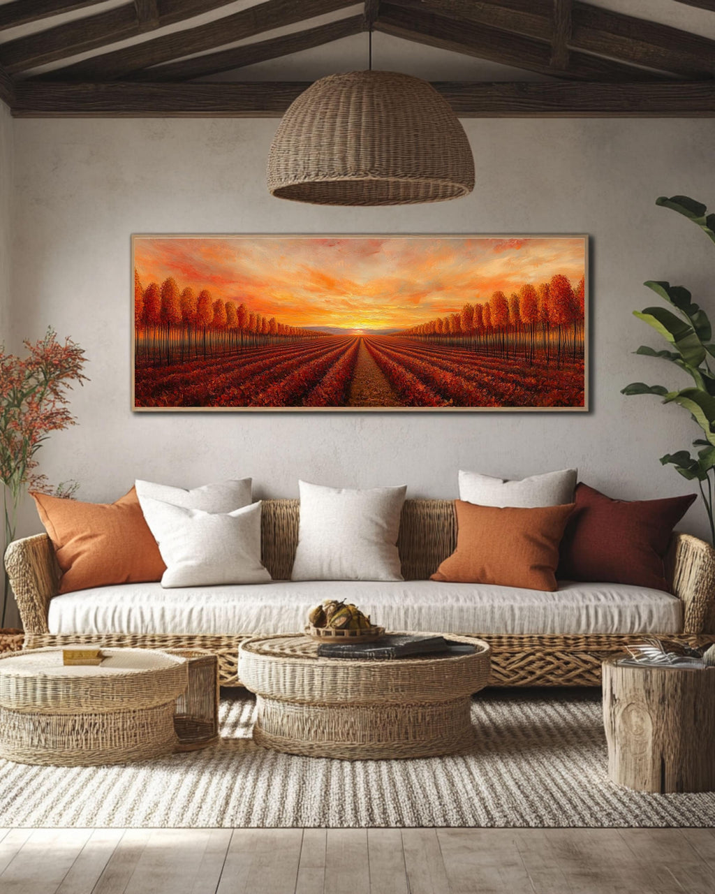 Autumn Forest Oil Painting: Panoramic Fall Landscape - Cozy Home Decor Canvas Wall Art – Modern Decor Print