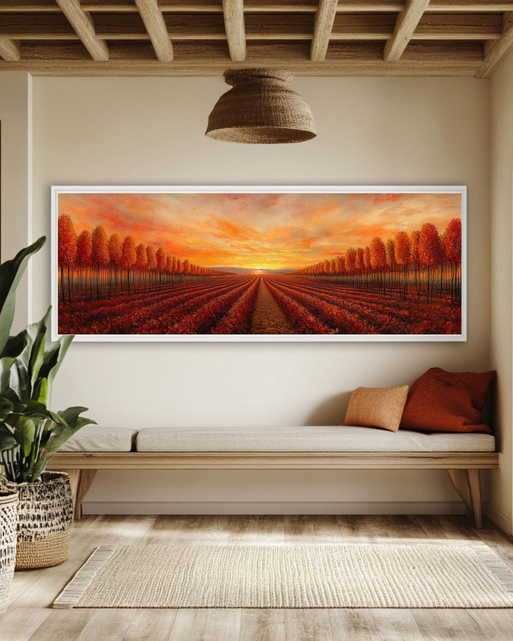 Autumn Forest Oil Painting: Panoramic Fall Landscape - Cozy Home Decor Canvas Wall Art – Modern Decor Print