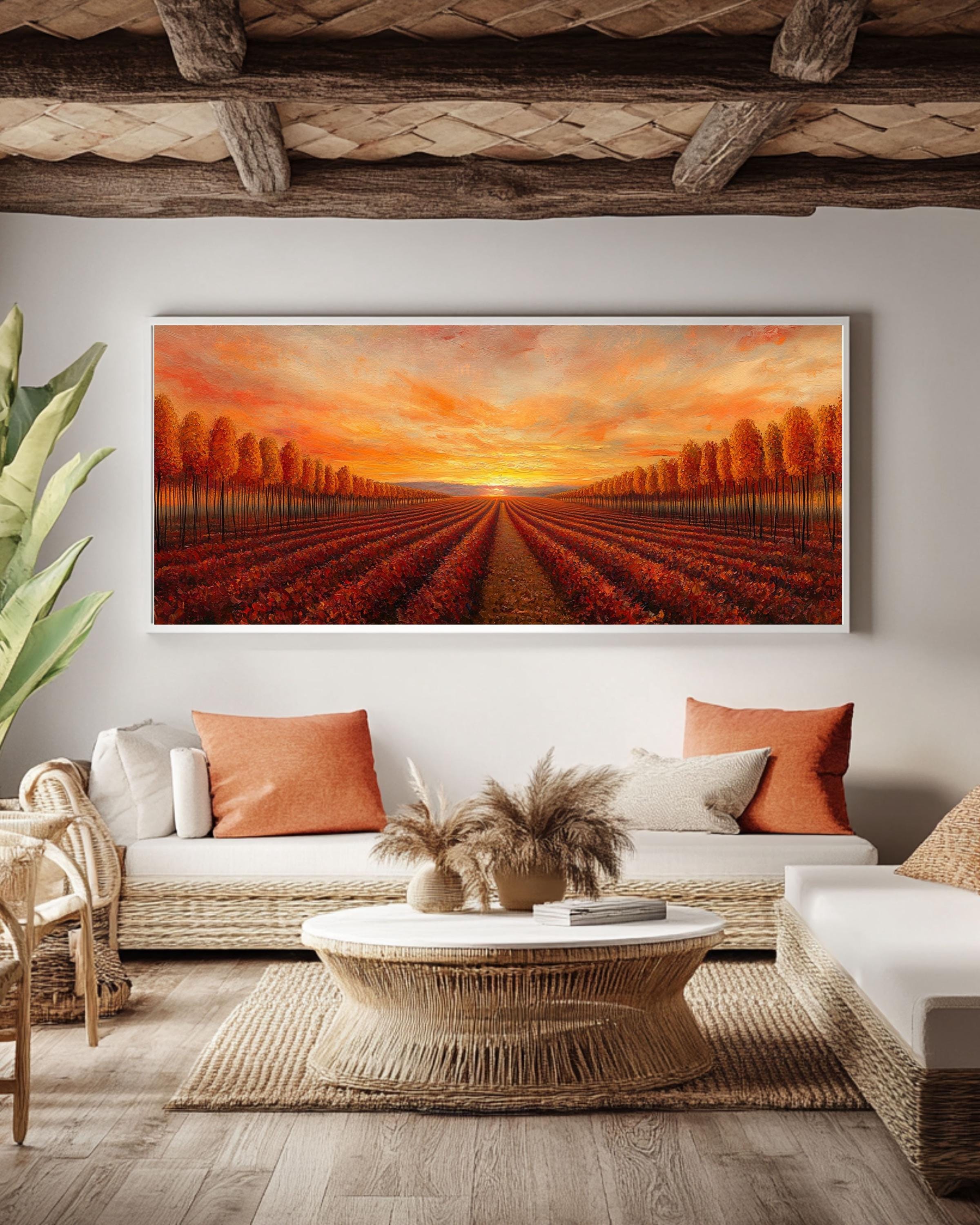 Autumn Forest Oil Painting: Panoramic Fall Landscape - Cozy Home Decor Canvas Wall Art – Modern Decor Print