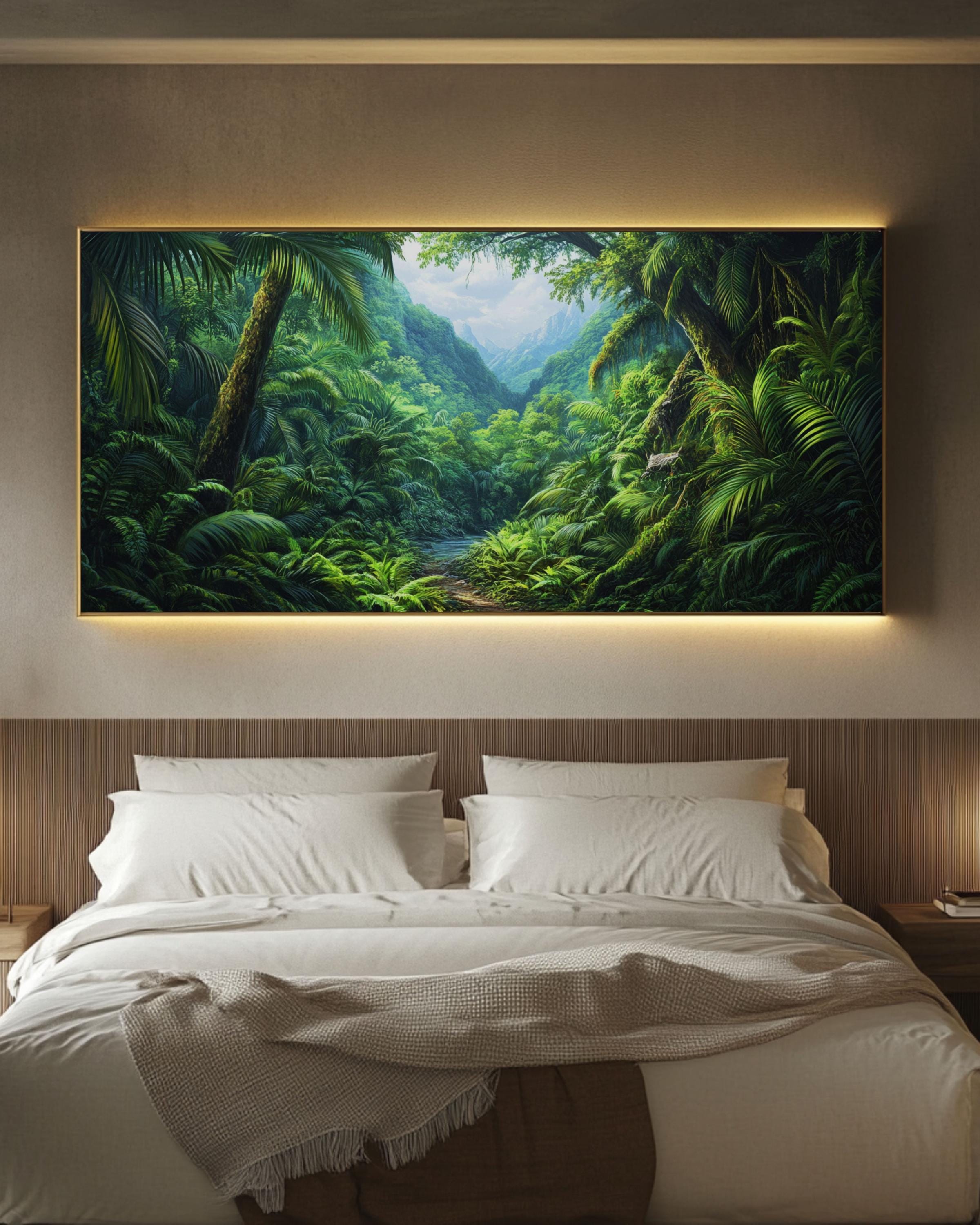 Tropical Rainforest Canvas Art: Lush Green Jungle Scene Canvas Wall Art Print – Premium Home Decor