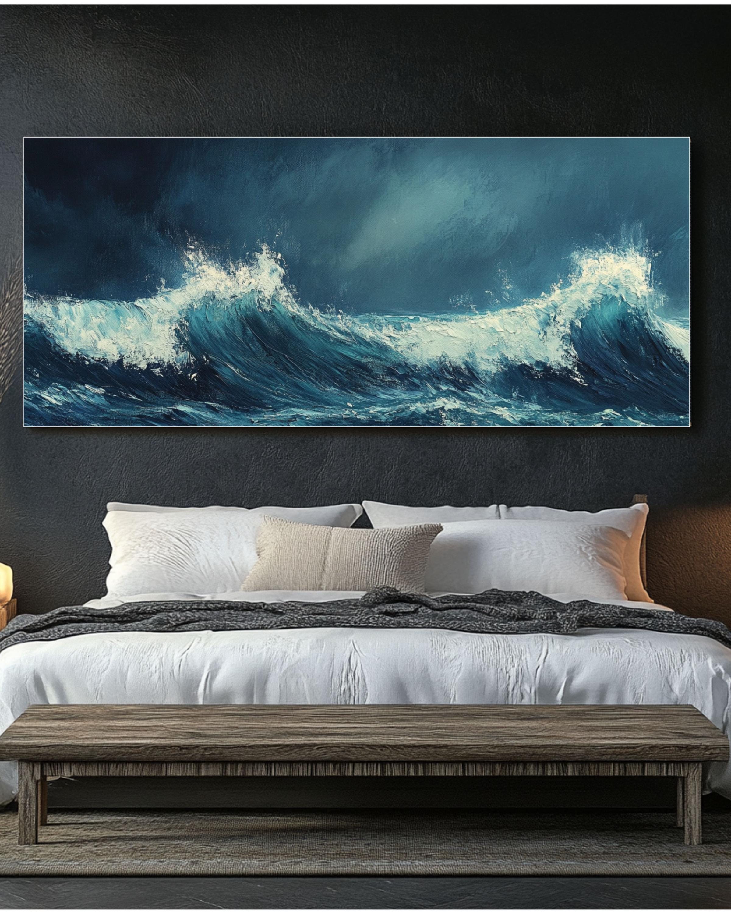 Impasto Ocean Waves Art: Moody Coastal Canvas or Poster Canvas Wall Art Print – Premium Home Decor