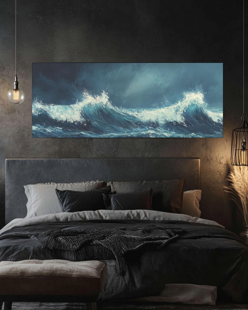 Impasto Ocean Waves Art: Moody Coastal Canvas or Poster Canvas Wall Art Print – Premium Home Decor