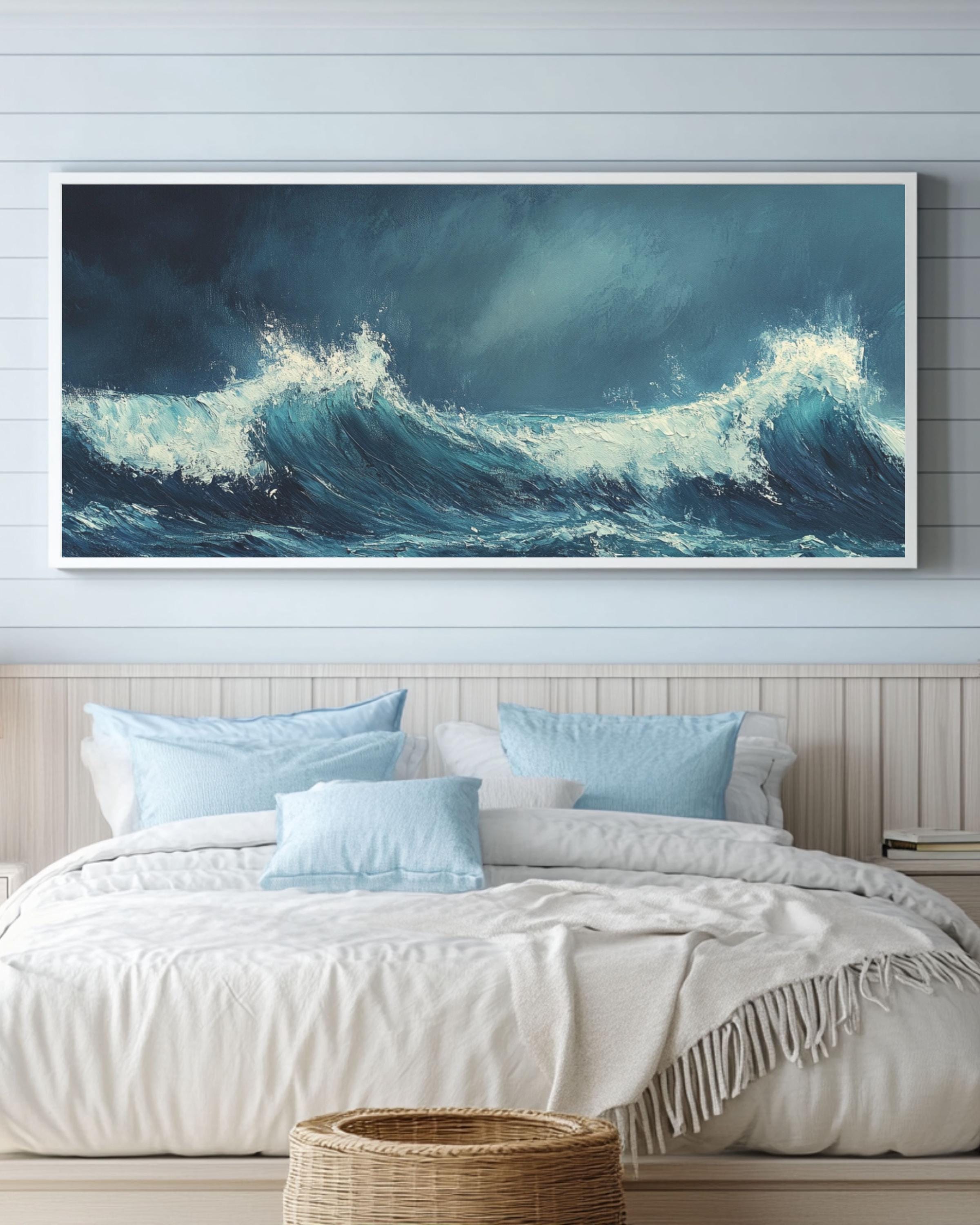 Impasto Ocean Waves Art: Moody Coastal Canvas or Poster Canvas Wall Art Print – Premium Home Decor