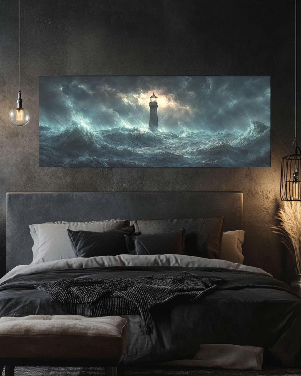 Stormy Sea Lighthouse Print: Dramatic Nautical Wall Art Canvas Wall Art Print – Premium Home Decor