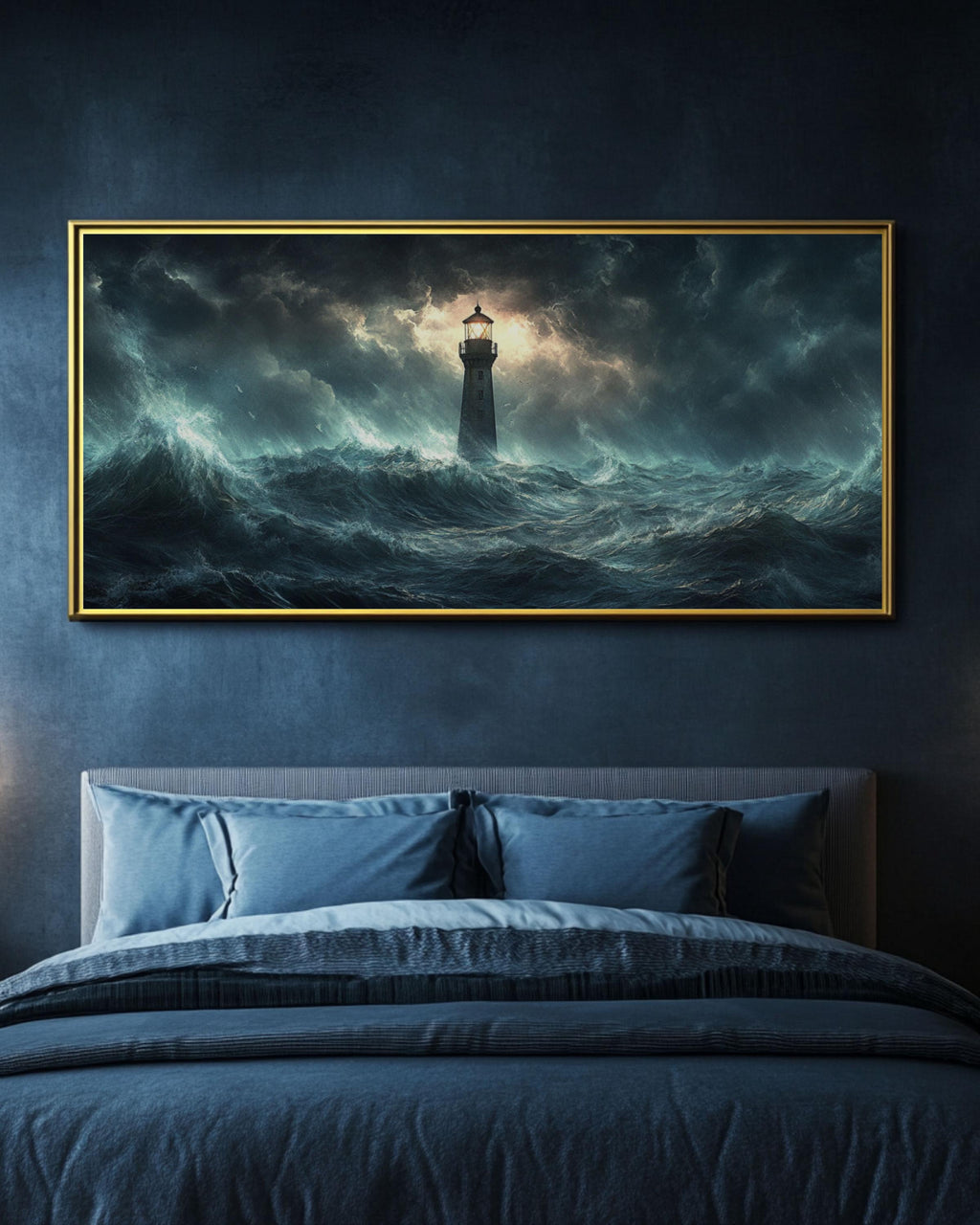 Stormy Sea Lighthouse Print: Dramatic Nautical Wall Art Canvas Wall Art Print – Premium Home Decor