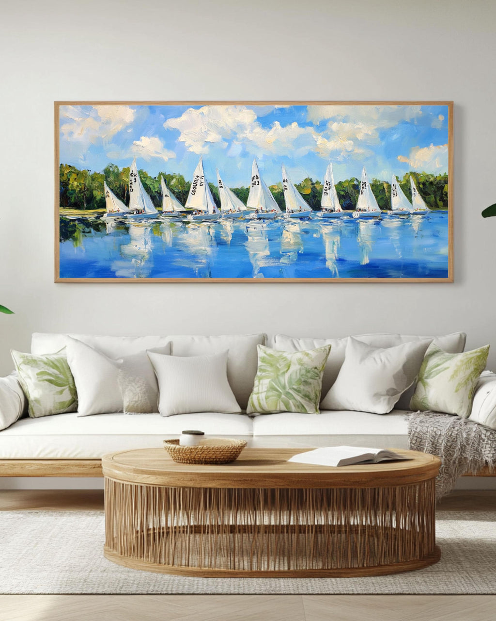 Impressionist Sailboat Regatta Art: Lake Scene Canvas or Poster Canvas Wall Art Print – Premium Home Decor