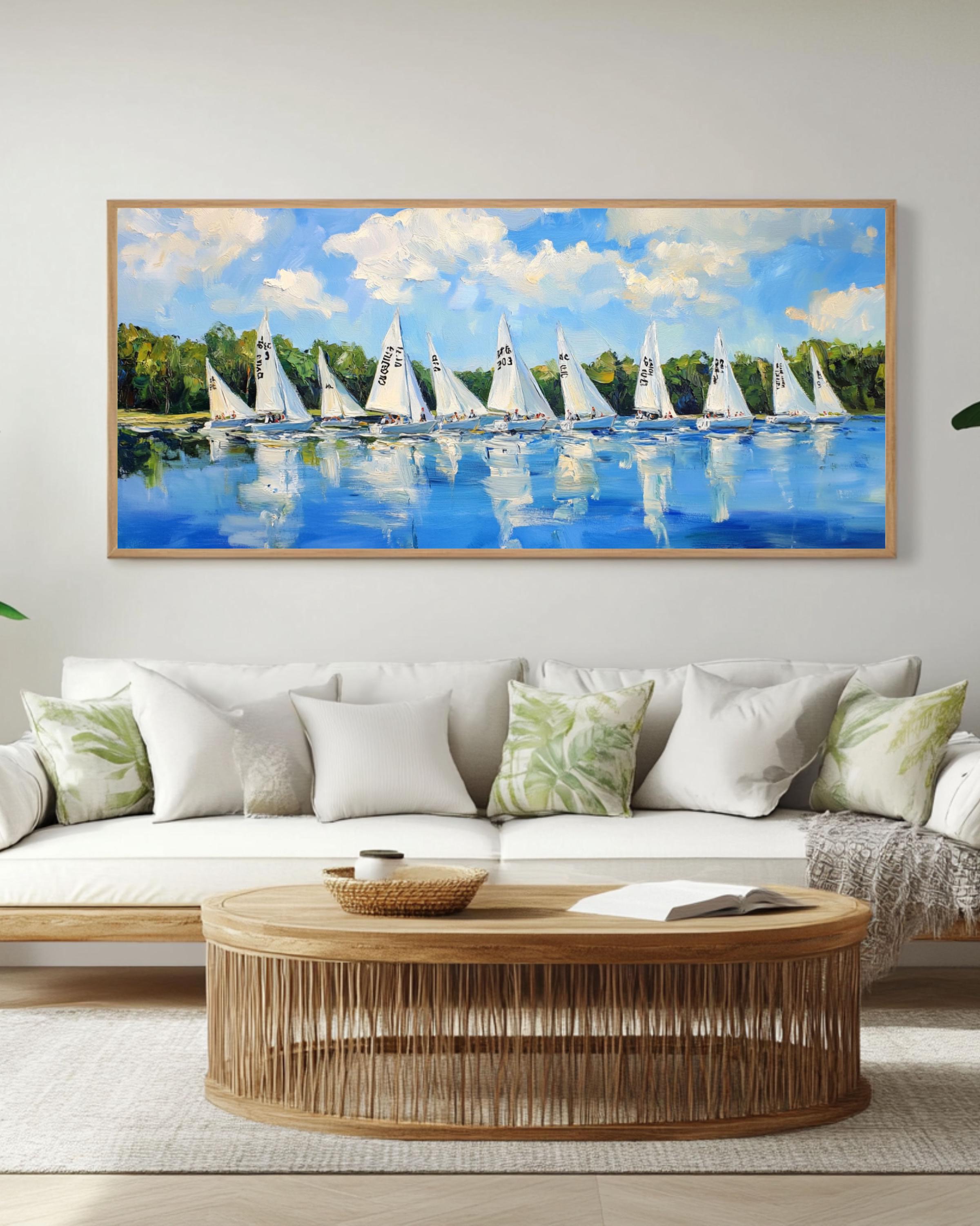 Impressionist Sailboat Regatta Art: Lake Scene Canvas or Poster Canvas Wall Art Print – Premium Home Decor