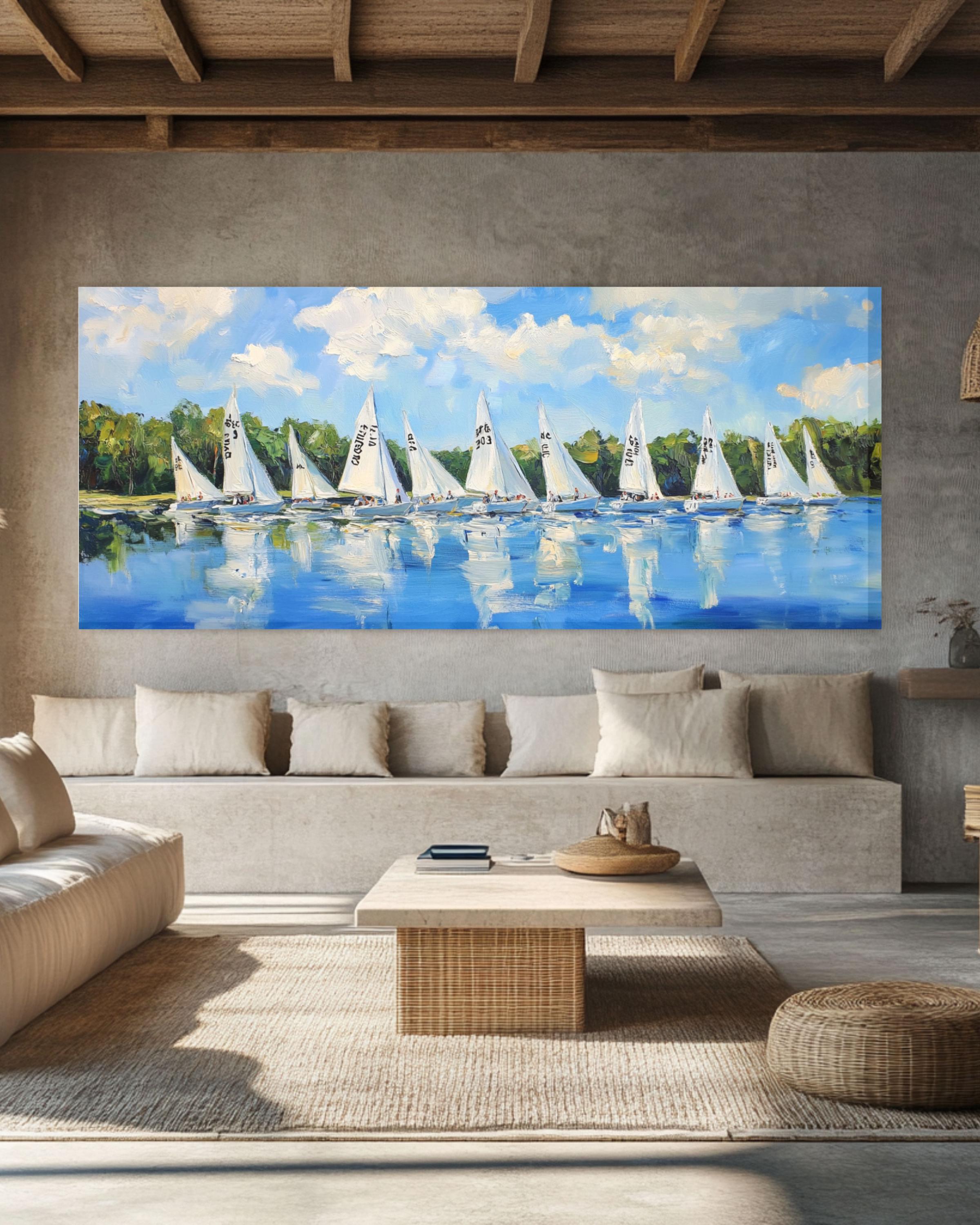 Impressionist Sailboat Regatta Art: Lake Scene Canvas or Poster Canvas Wall Art Print – Premium Home Decor
