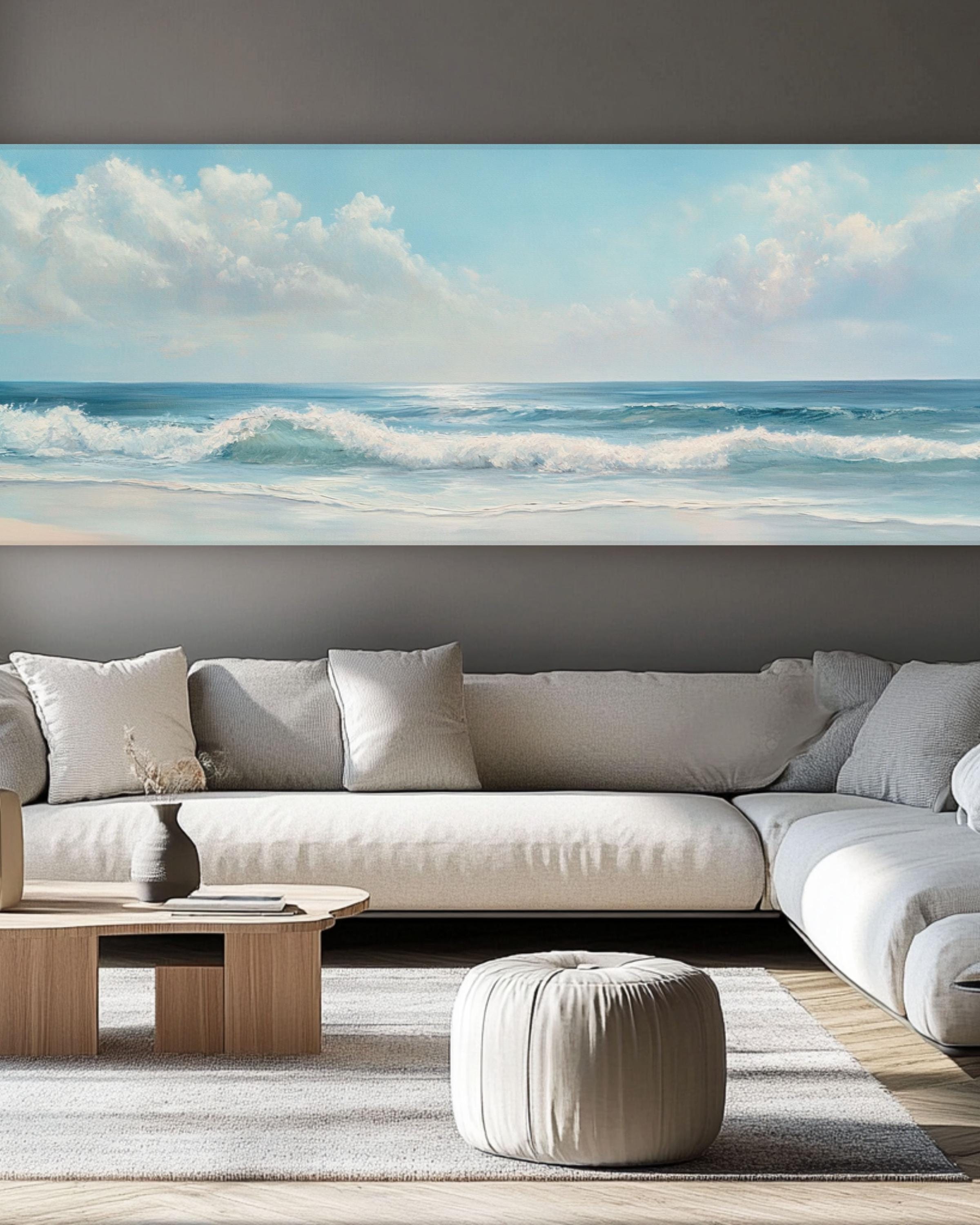 Ocean Oil Painting with Waves & Cloudy Sky â€“ Coastal Wall Art on Canvas or Poster Canvas Wall Art Print – Premium Home Decor