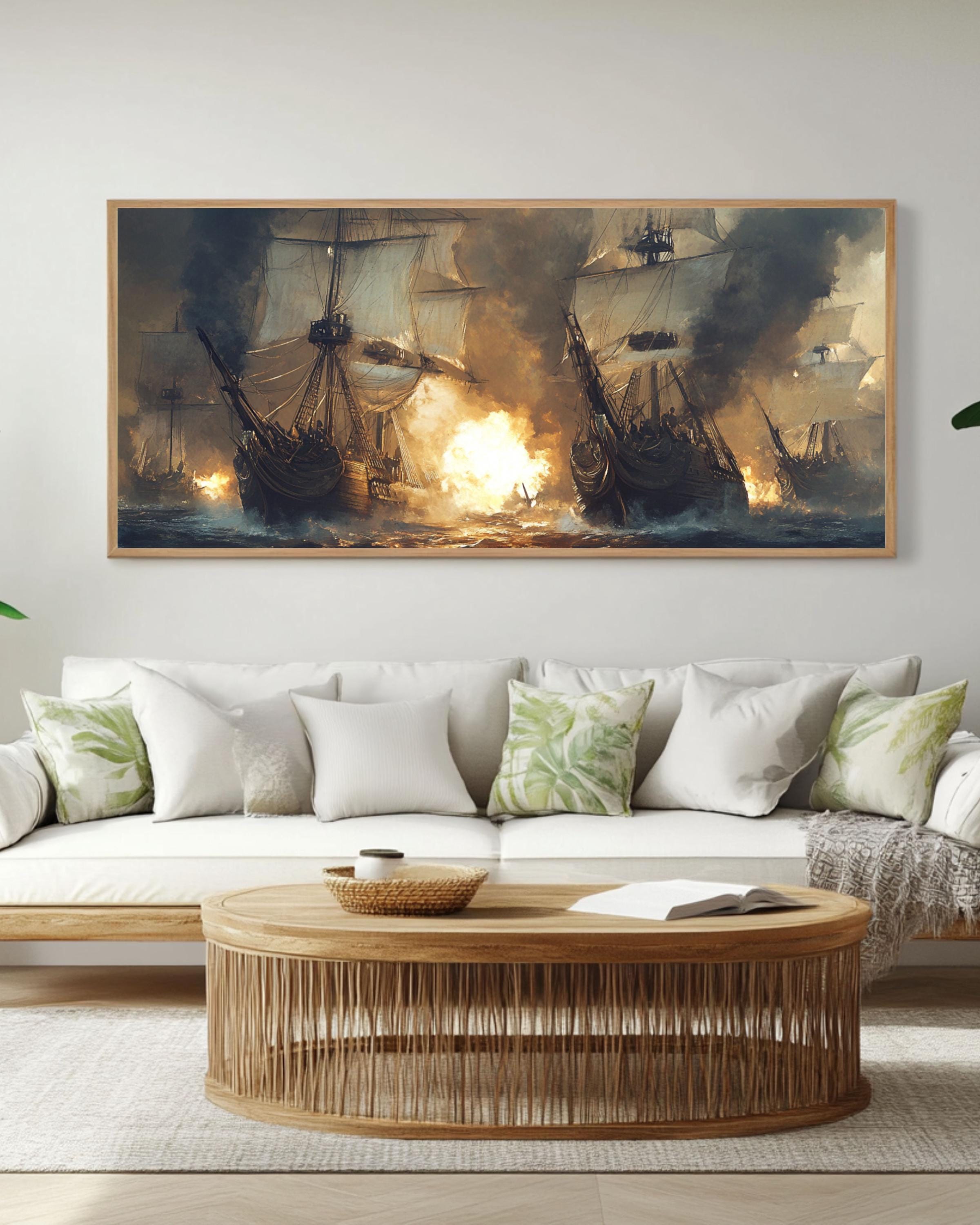 Pirate Ship Battle Canvas Art: Nautical Adventure Scene Canvas Wall Art Print – Premium Home Decor