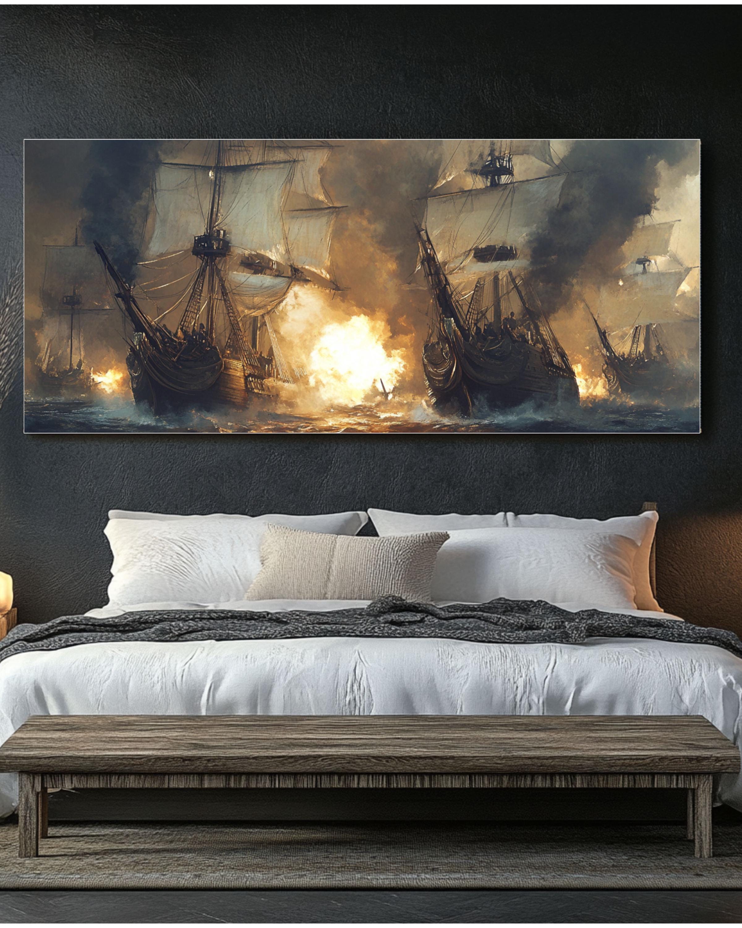 Pirate Ship Battle Canvas Art: Nautical Adventure Scene Canvas Wall Art Print – Premium Home Decor
