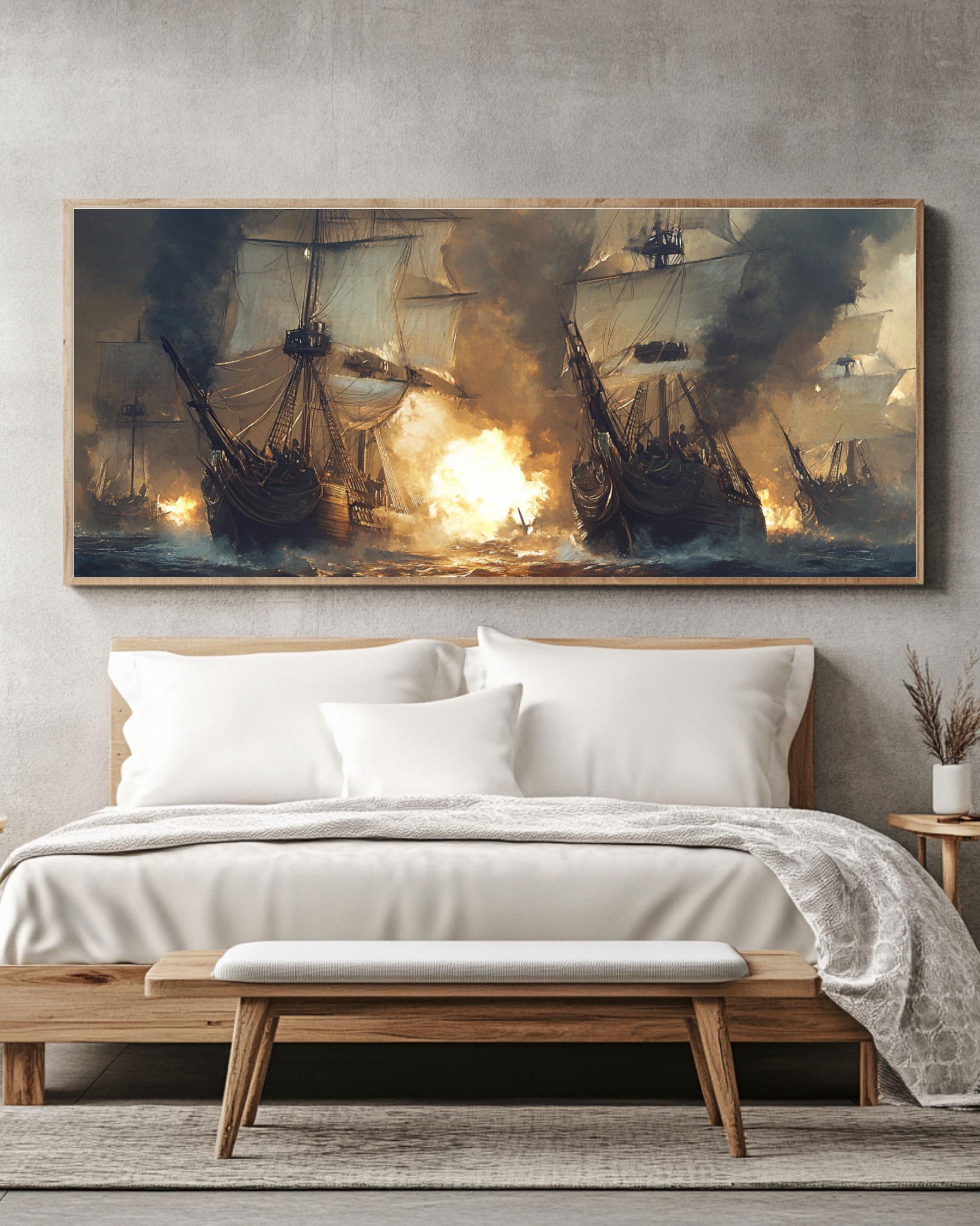 Pirate Ship Battle Canvas Art: Nautical Adventure Scene Canvas Wall Art Print – Premium Home Decor