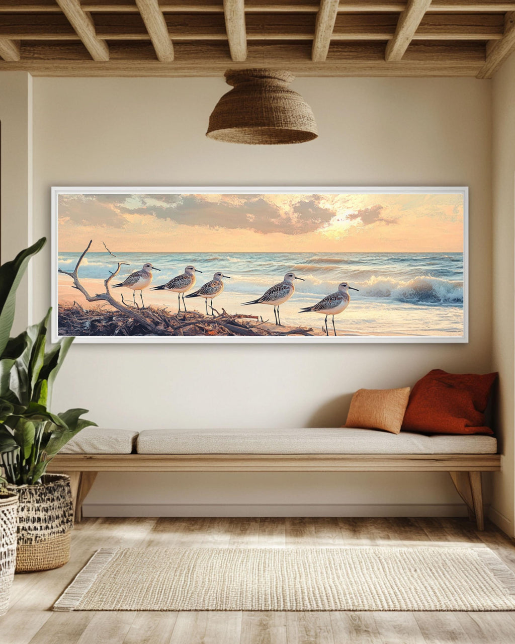 Sandpiper Birds Beach Print: Coastal Oil Painting Style Wall Art Canvas Wall Art Print – Premium Home Decor