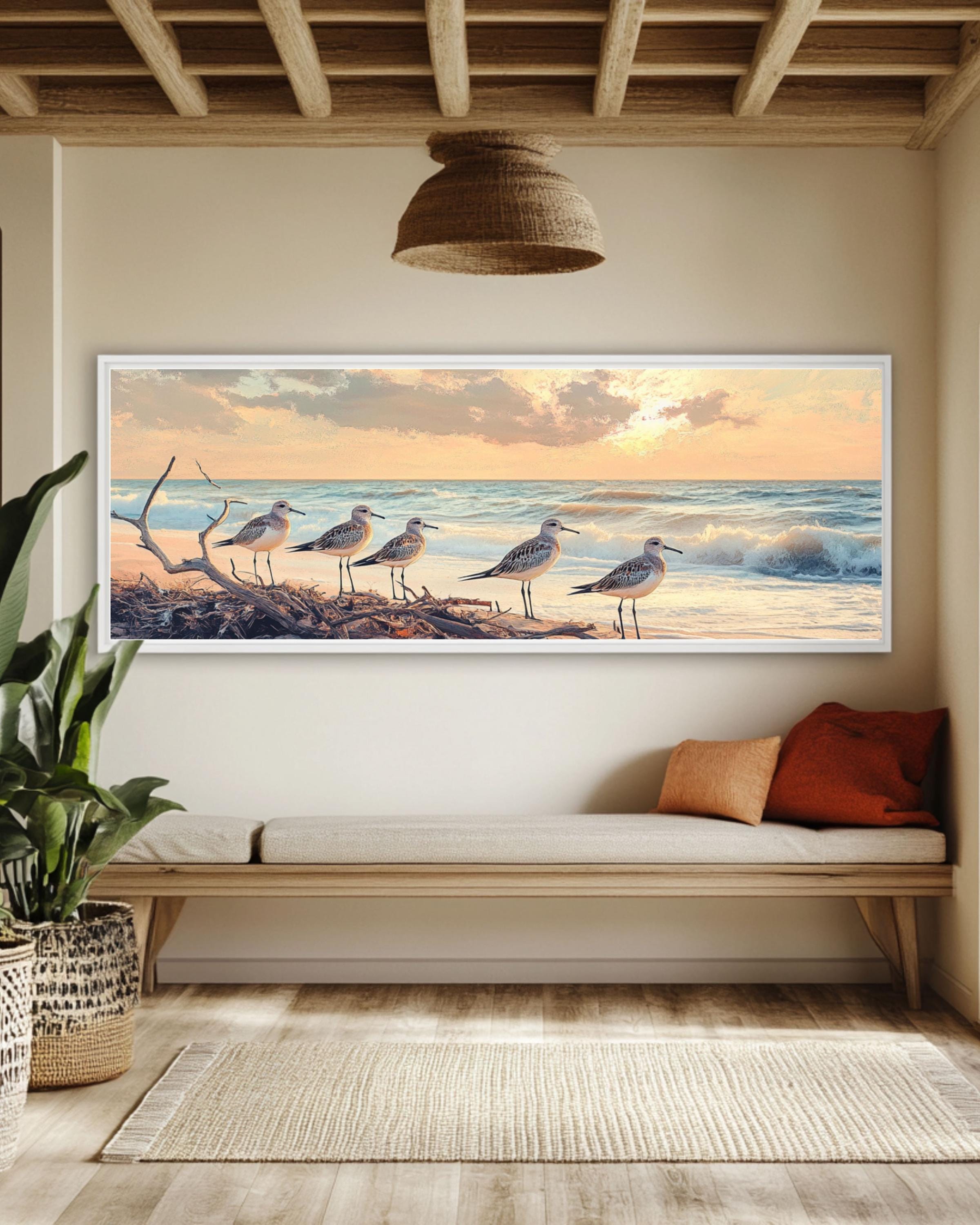 Sandpiper Birds Beach Print: Coastal Oil Painting Style Wall Art Canvas Wall Art Print – Premium Home Decor