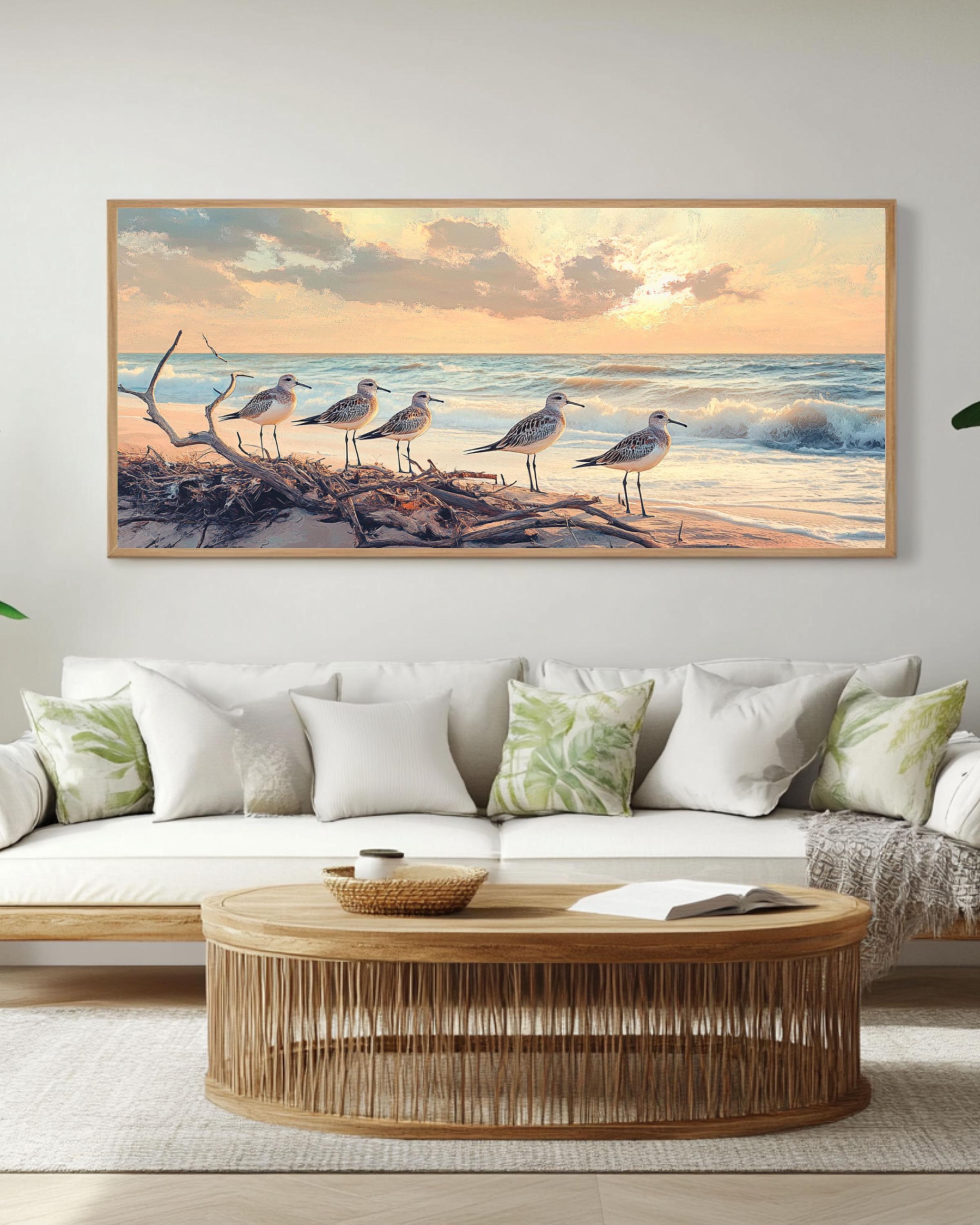 Sandpiper Birds Beach Print: Coastal Oil Painting Style Wall Art Canvas Wall Art Print – Premium Home Decor