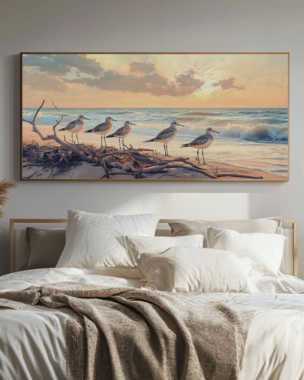 Sandpiper Birds Beach Print: Coastal Oil Painting Style Wall Art Canvas Wall Art Print – Premium Home Decor